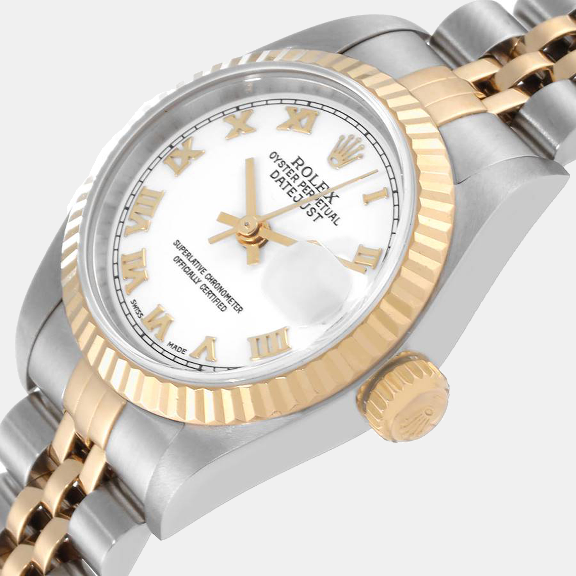 

Rolex White 18K Yellow Gold And Stainless Steel Datejust 79173 Women's Wristwatch 26 mm