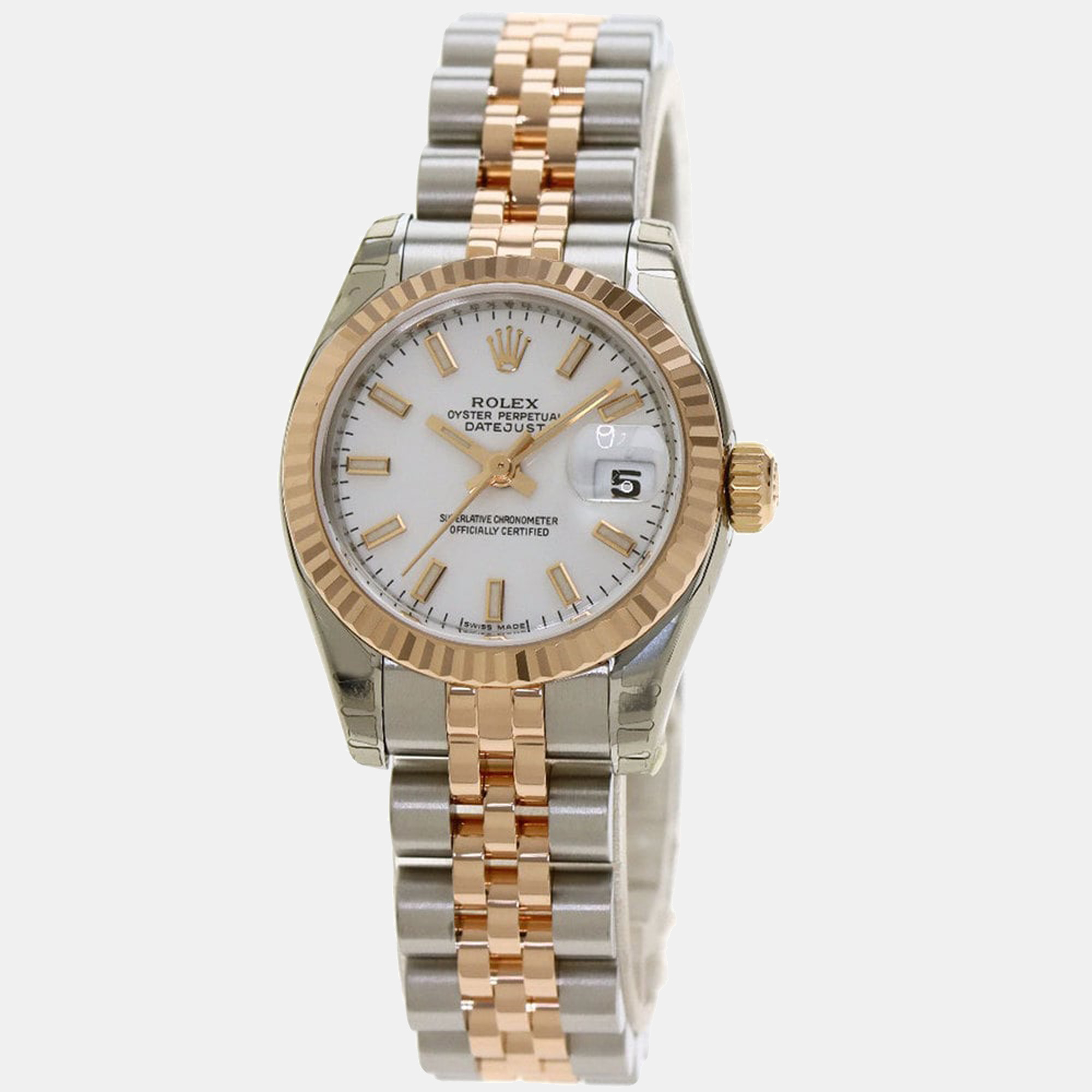 

Rolex White 18K Rose Gold And Stainless Steel Datejust 179171 Women's Wristwatch 26 mm