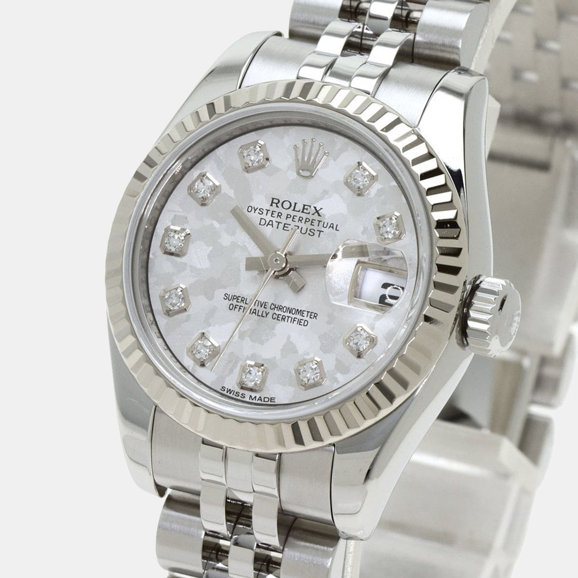 

Rolex MOP Diamonds 18k White Gold And Stainless Steel Datejust 179174 Women's Wristwatch 26 mm