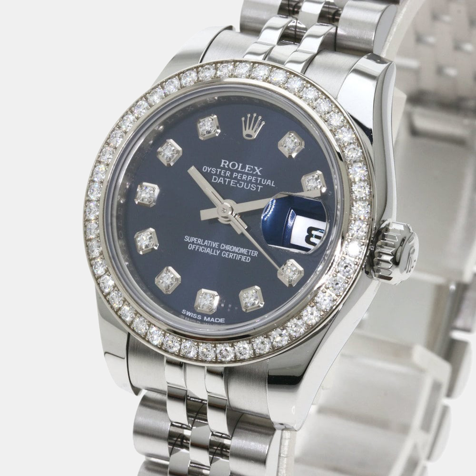 

Rolex Blue Diamonds Stainless Steel Datejust 179384 Women's Wristwatch 26 mm