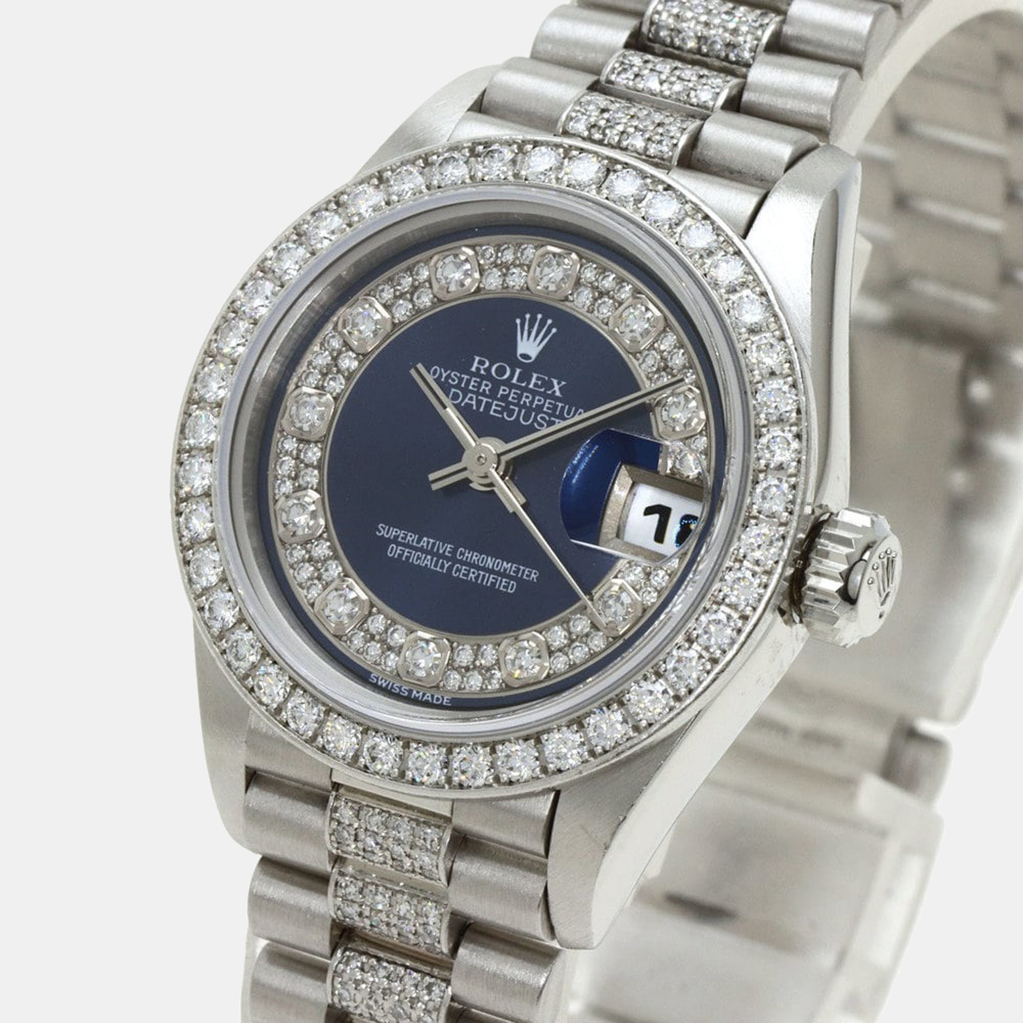 

Rolex Blue Diamonds Platinum Datejust 69136 Women's Wristwatch 26 mm