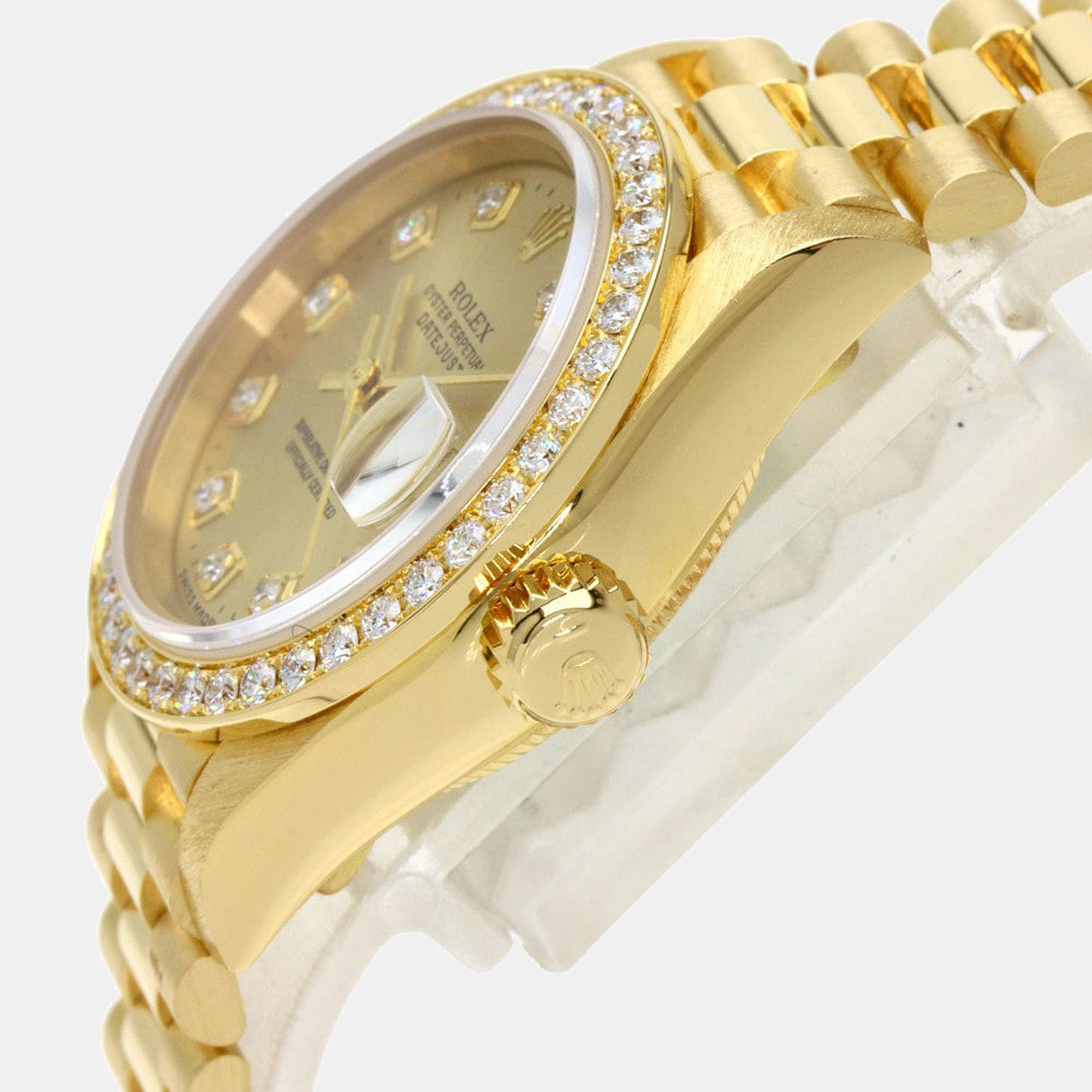 

Rolex Champagne Diamonds 18k Yellow Gold Datejust 69138 Women's Wristwatch 26 mm
