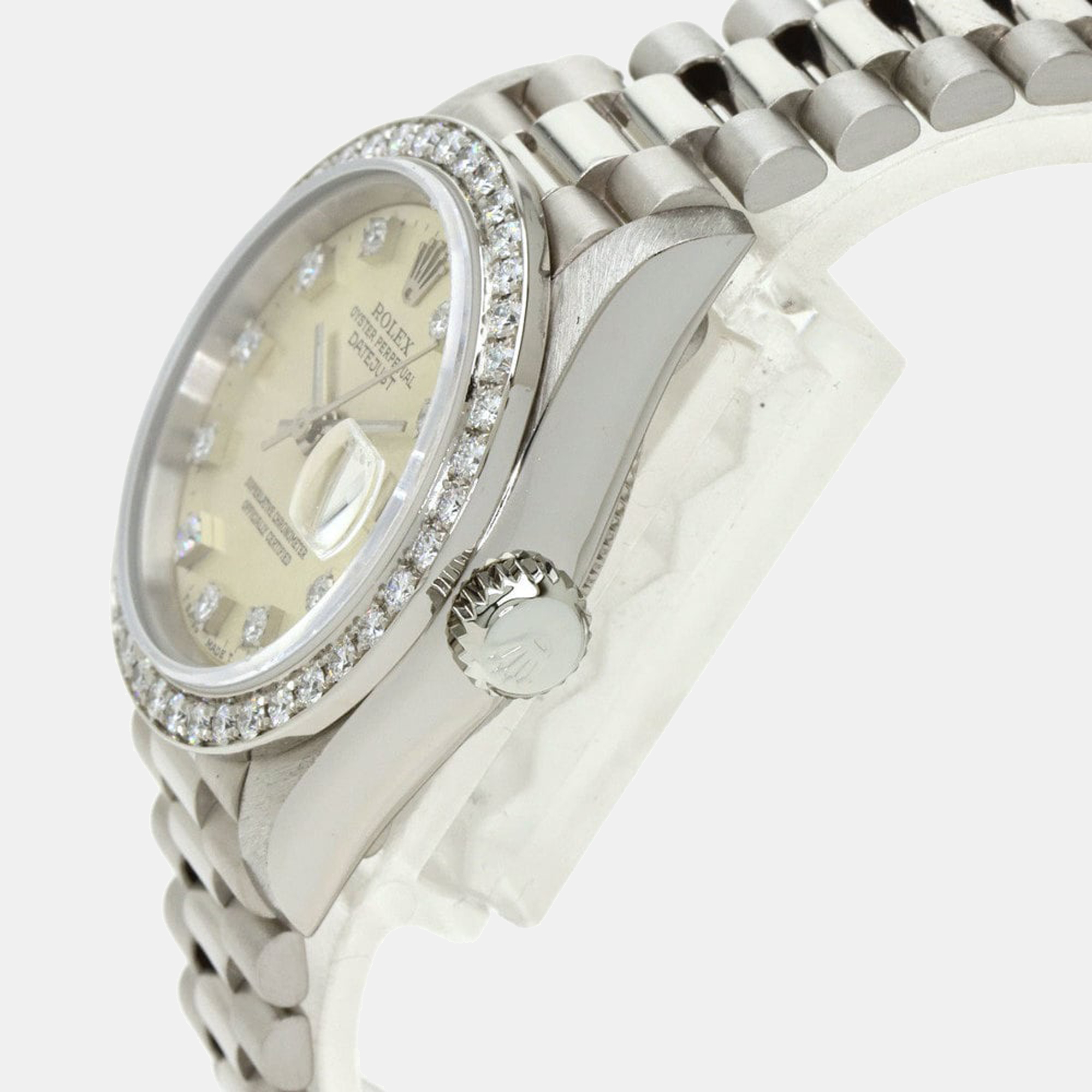 

Rolex Silver Diamonds 18K White Gold Datejust 69139 Women's Wristwatch 26 mm