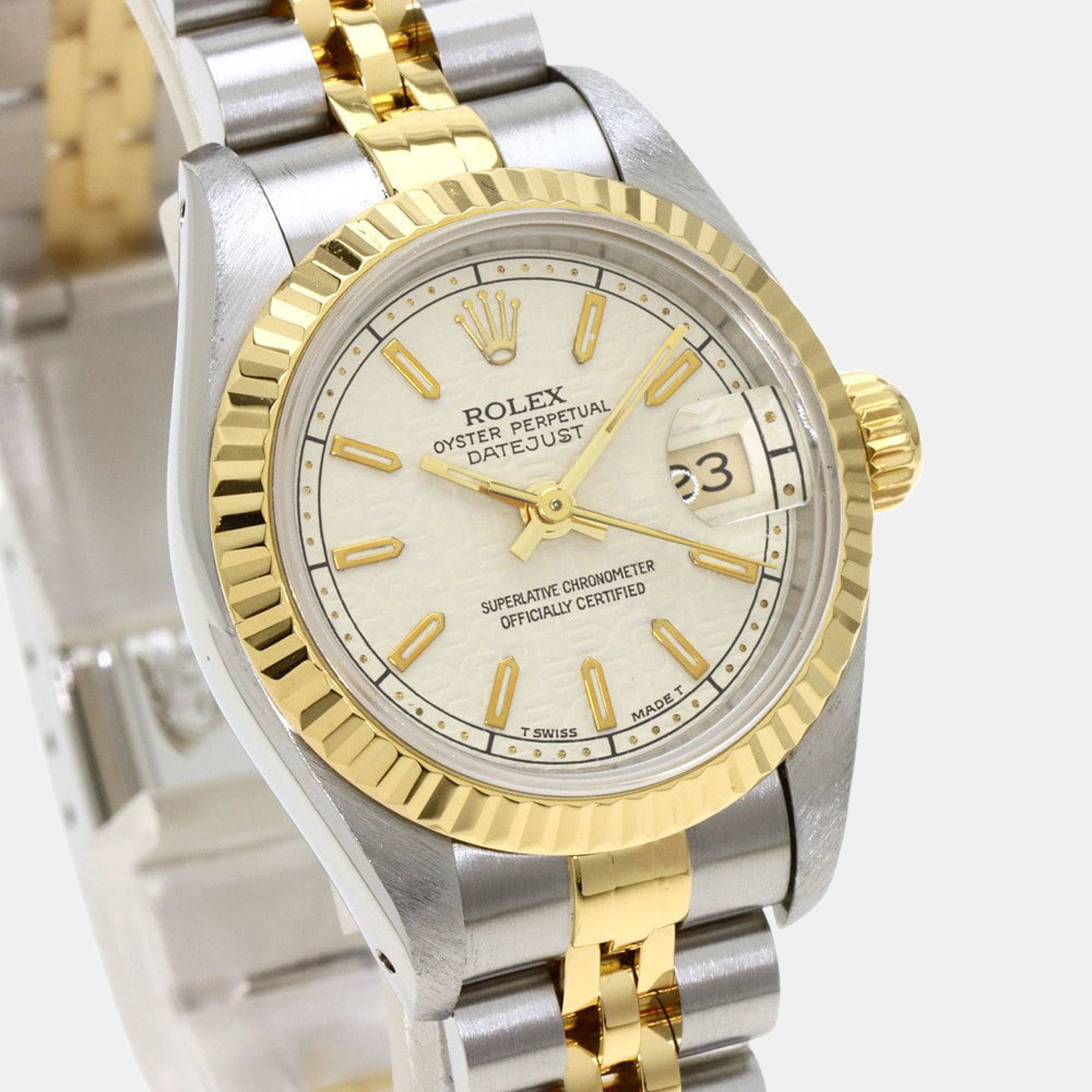 

Rolex Silver 18K Yellow Gold And Stainless Steel Datejust 69173 Women's Wristwatch 26 mm