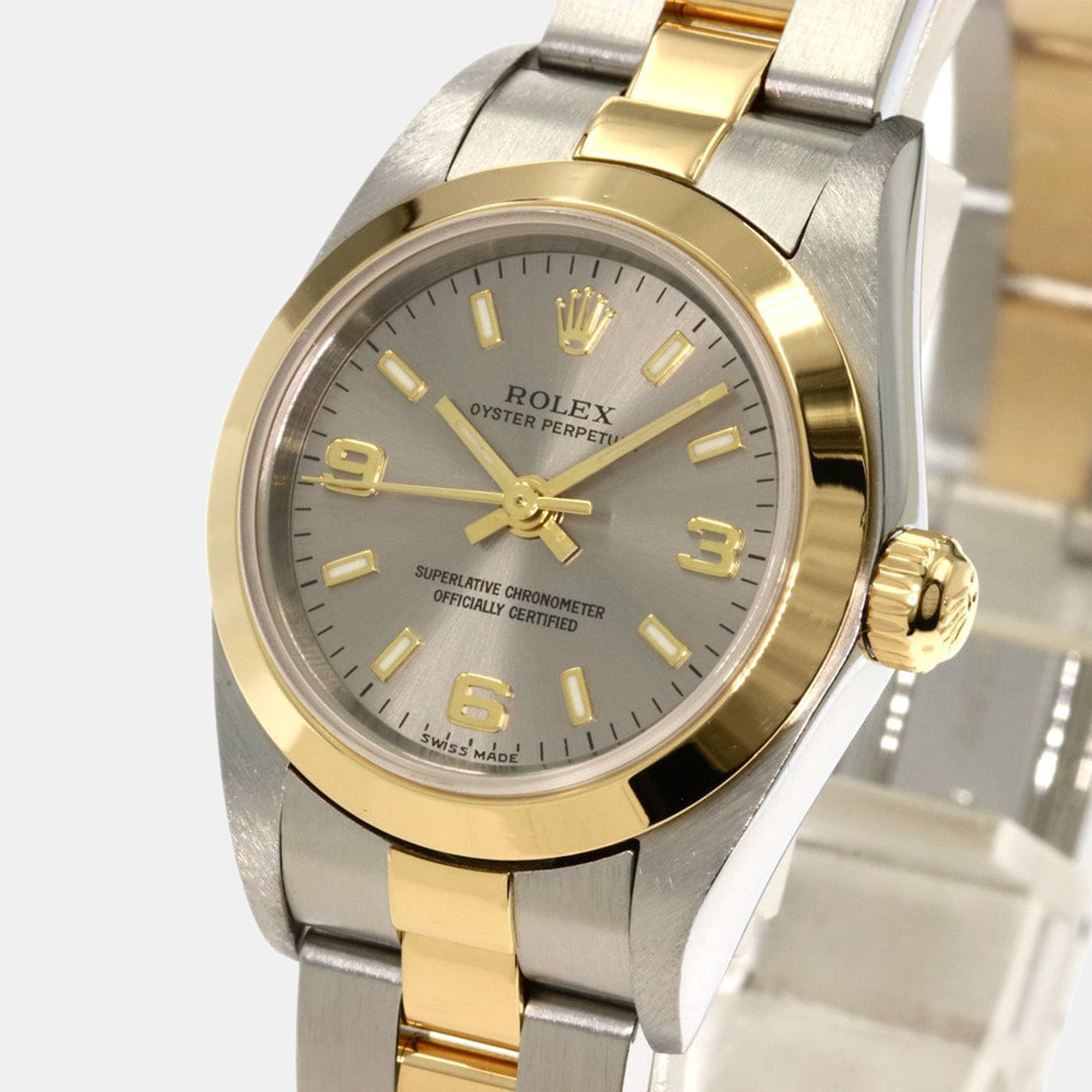 

Rolex Grey 18K Yellow Gold And Stainless Steel Oyster Perpetual 76183 Women's Wristwatch 24 mm