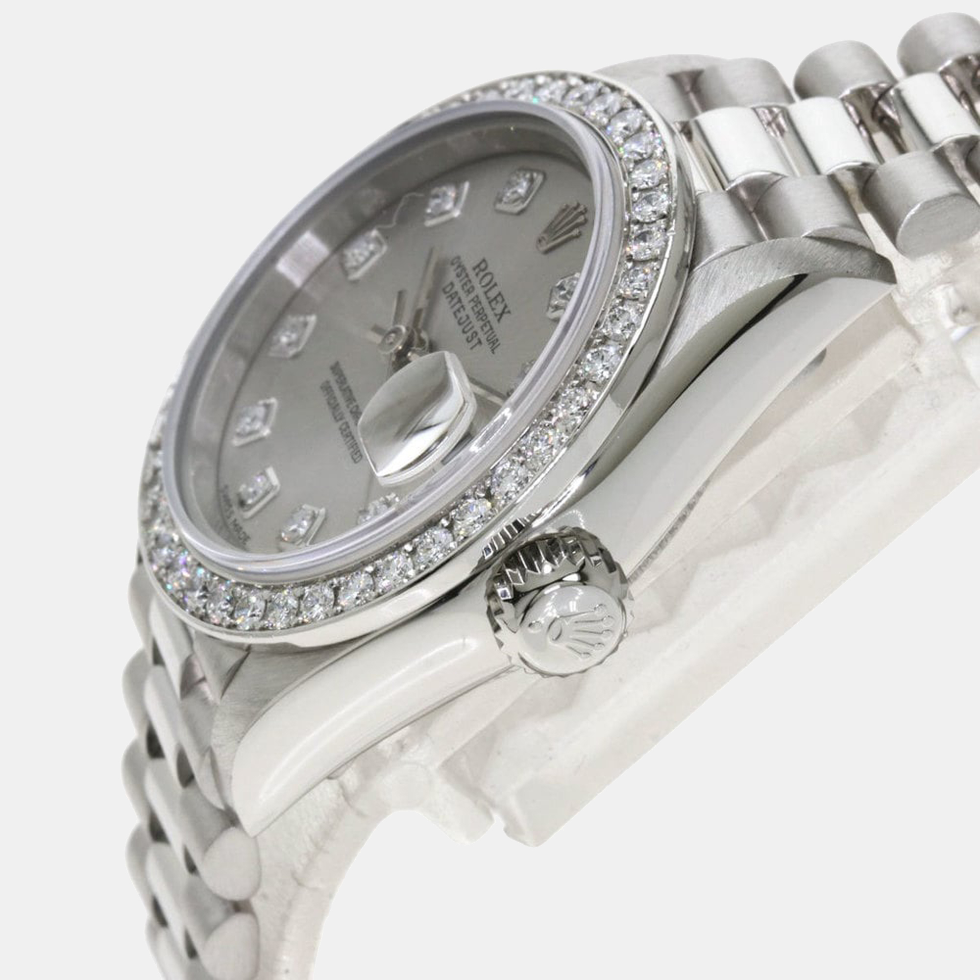 

Rolex Silver Diamonds Platinum Datejust 79136 Women's Wristwatch 26 mm