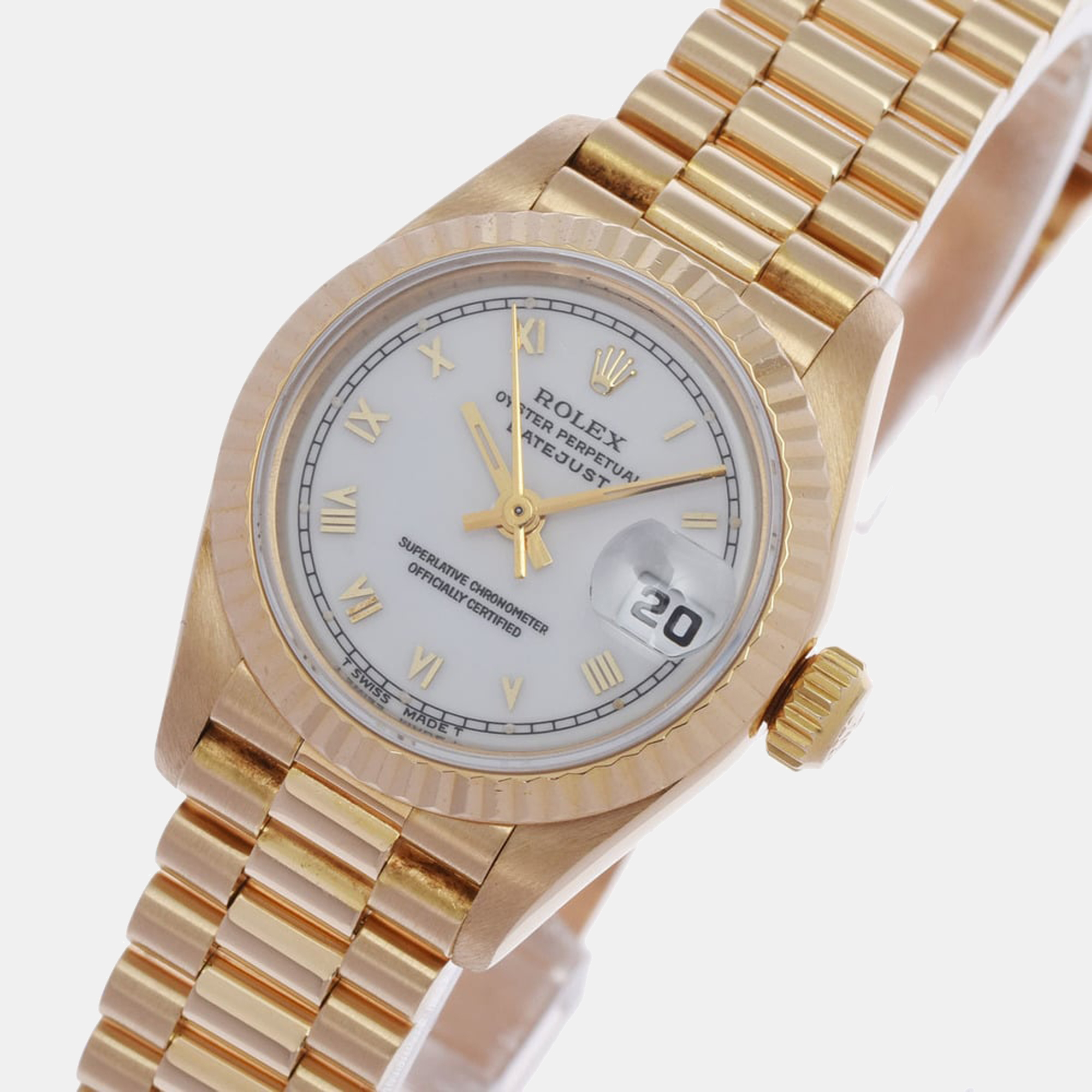 

Rolex White 18K Yellow Gold Datejust 69178 Women's Wristwatch 26 mm