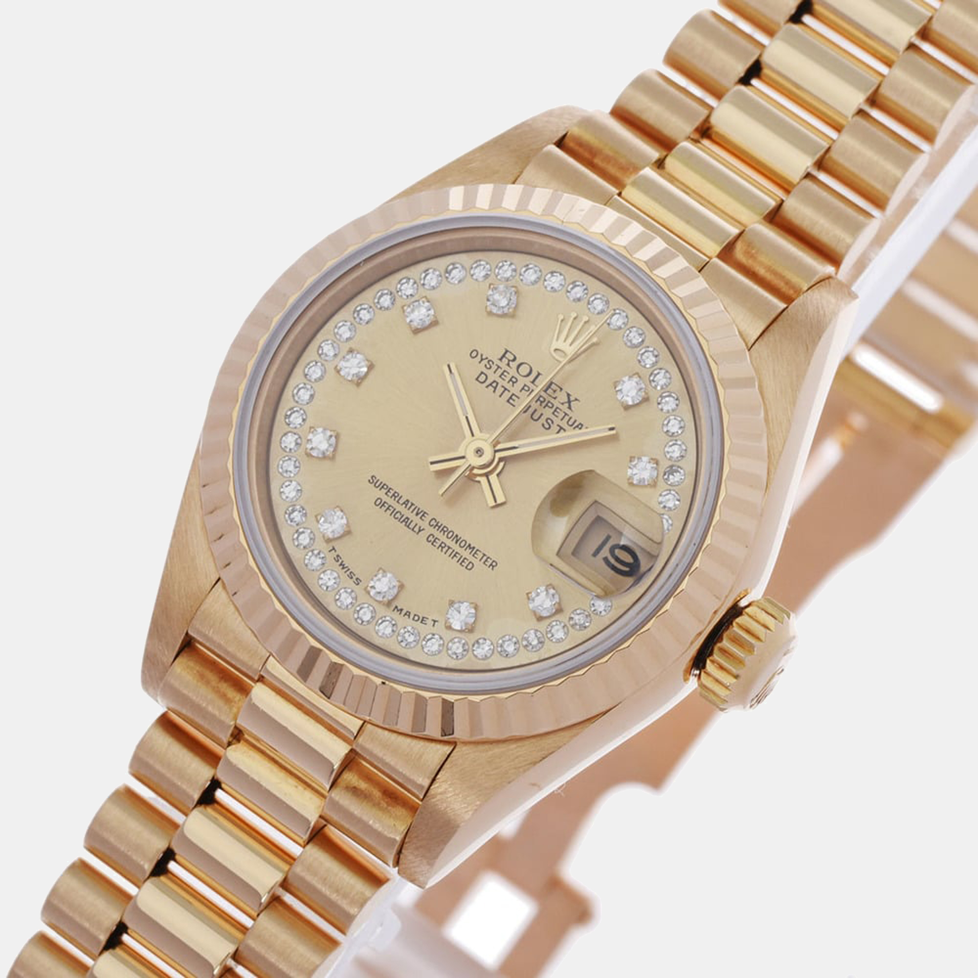 

Rolex Champagne Diamonds 18K Yellow Gold Datejust 69178LB Women's Wristwatch 26 mm