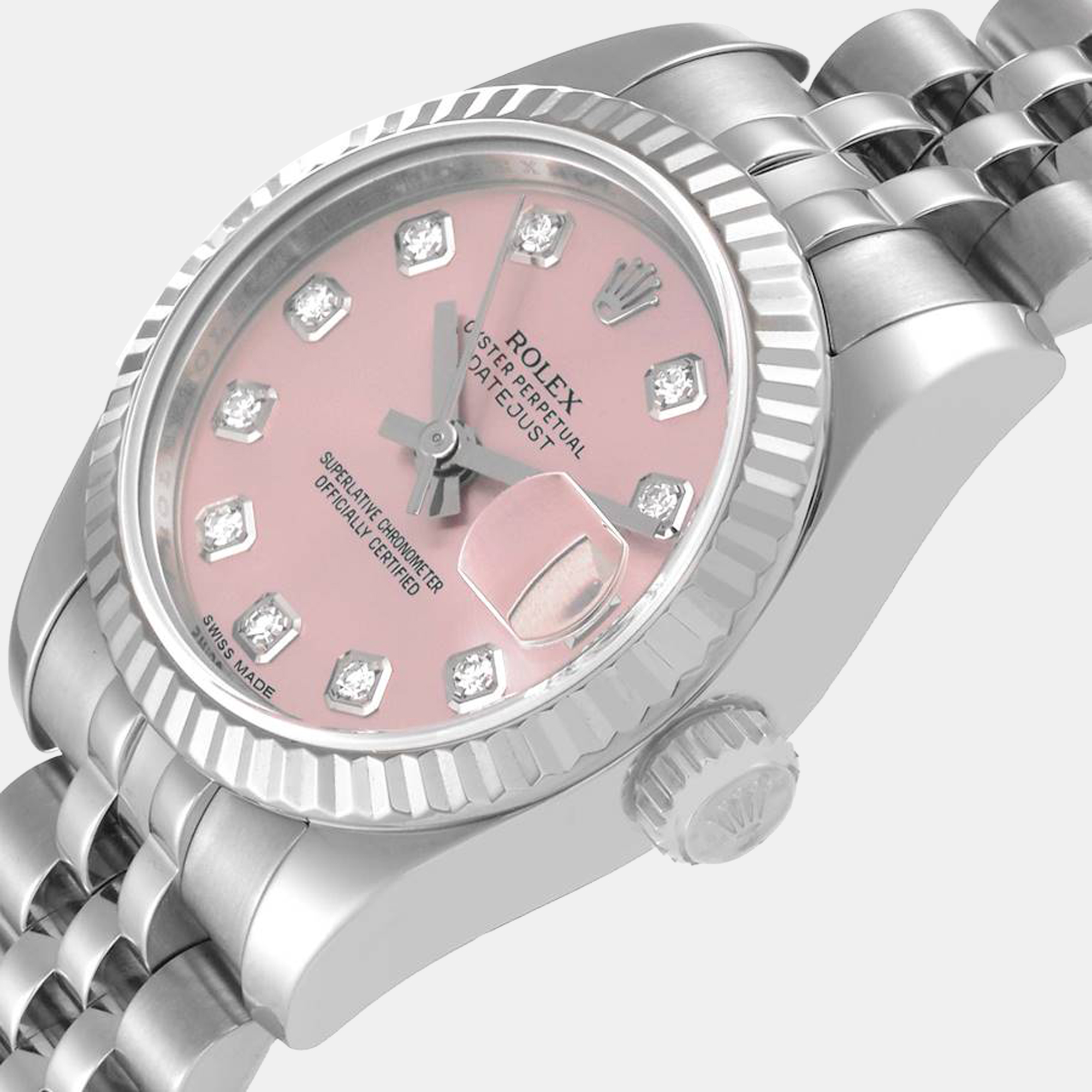 

Rolex Pink Diamonds 18K White Gold And Stainless Steel Datejust 179174 Women's Wristwatch 26 mm