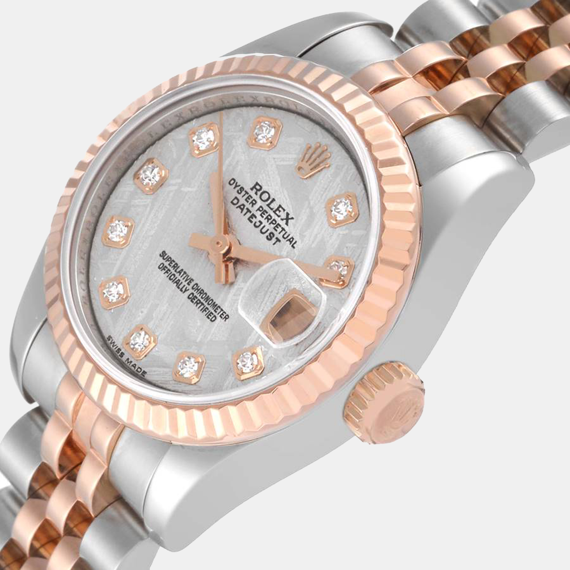 

Rolex Grey Diamonds 18K Rose Gold And Stainless Steel Datejust 179171 Women's Wristwatch 26 mm