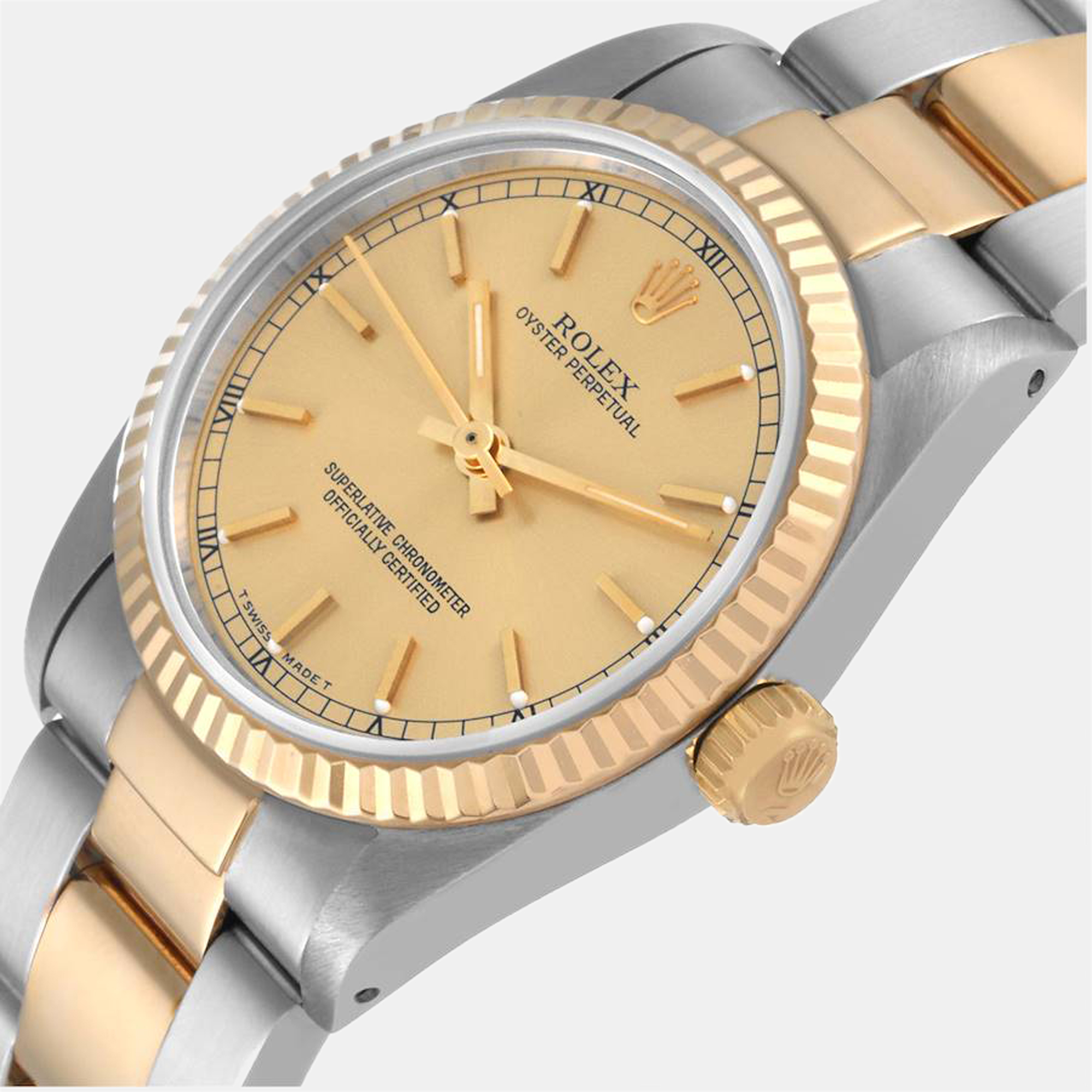 

Rolex Champagne 18k Yellow Gold And Stainless Steel Oyster Perpetual 67513 Women's Wristwatch 31 mm