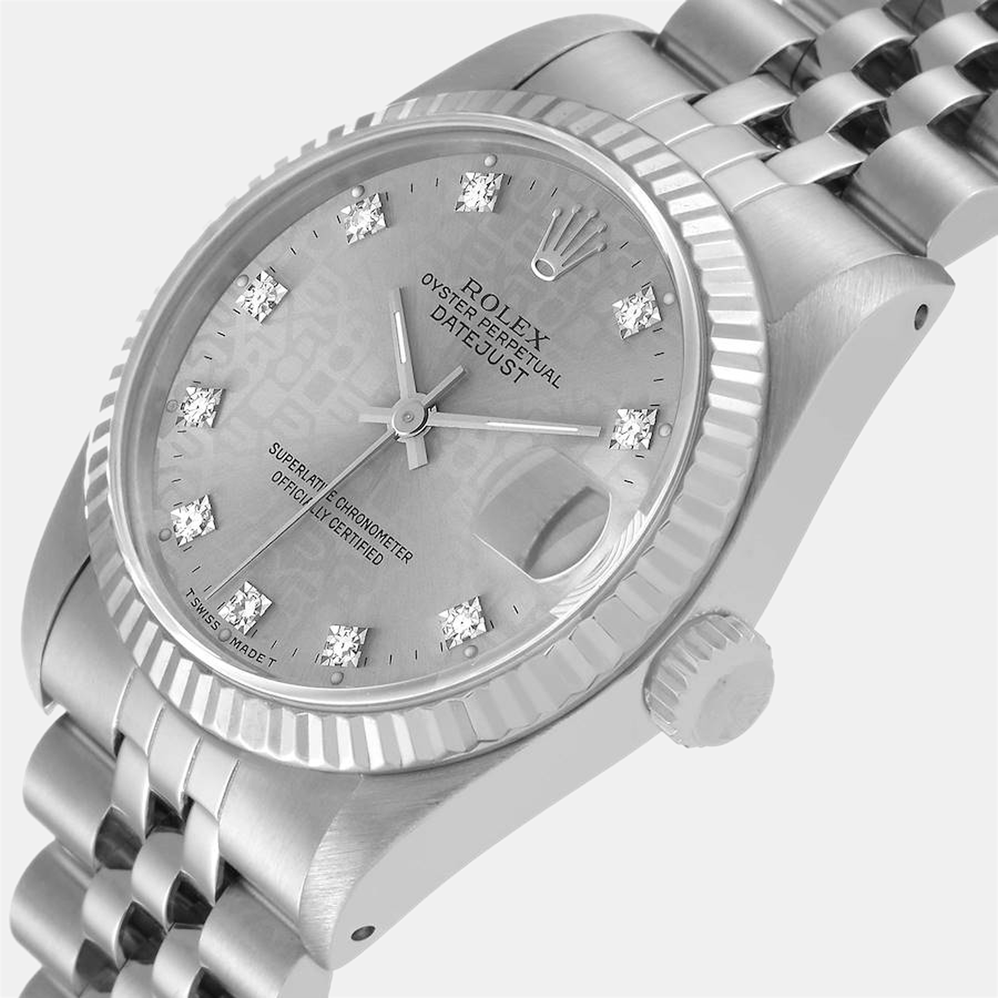 

Rolex Silver Diamonds 18K White Gold And Stainless Steel Datejust 68274 Women's Wristwatch 31 mm