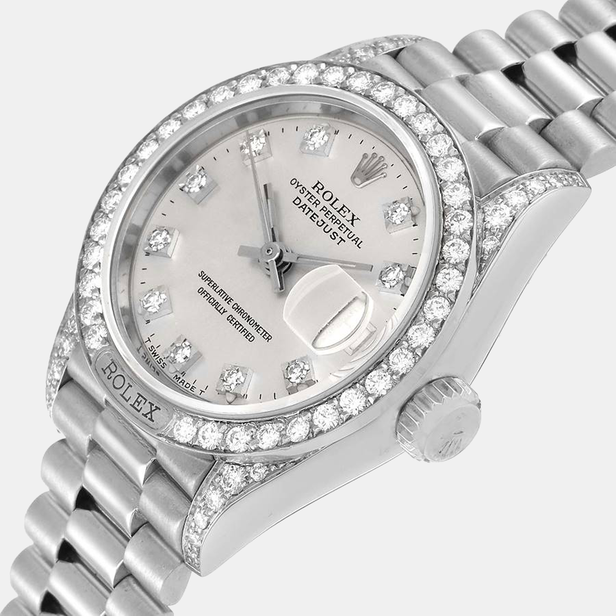 

Rolex President Datejust White Gold Silver Diamond Dial Ladies Watch 69159