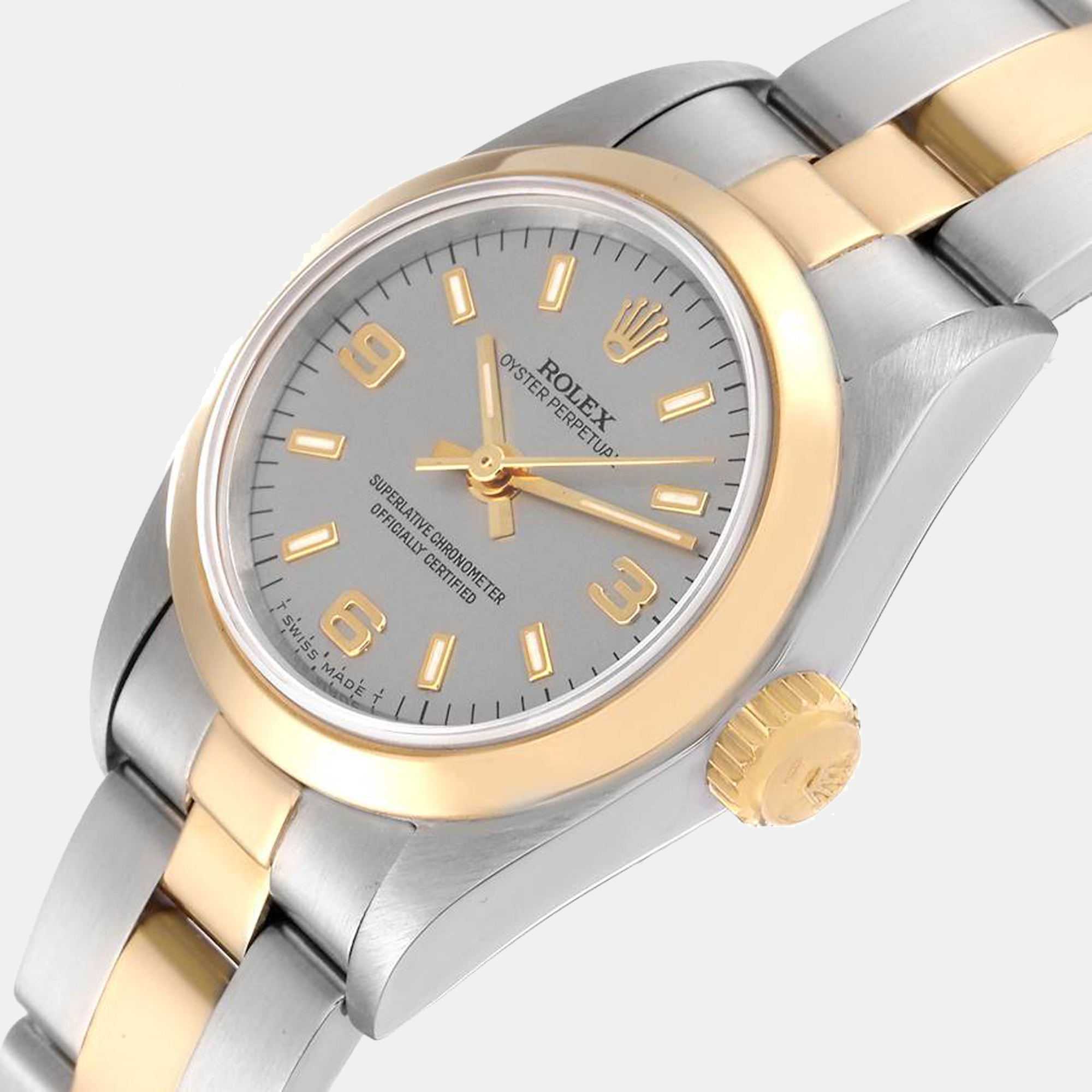 

Rolex Grey 18K Yellow Gold And Stainless Steel Oyster Perpetual 67183 Women's Wristwatch 24 mm