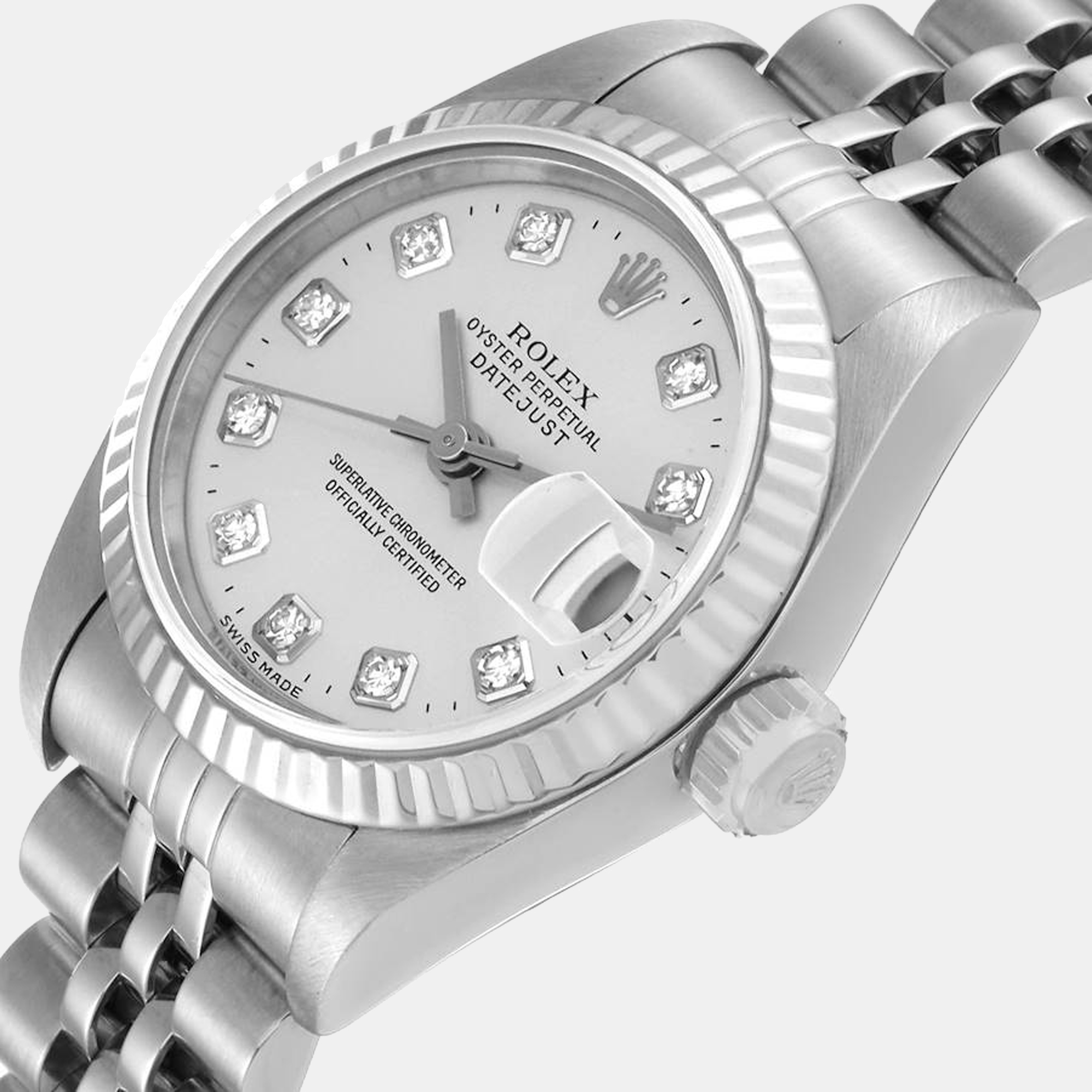 

Rolex Silver Diamonds 18k White Gold And Stainless Steel Datejust 79174 Women's Wristwatch 26 mm