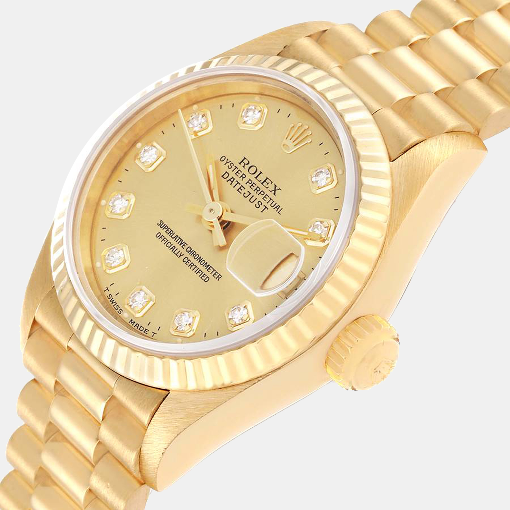 

Rolex Datejust President Yellow Gold Diamond Dial Ladies Watch 69178