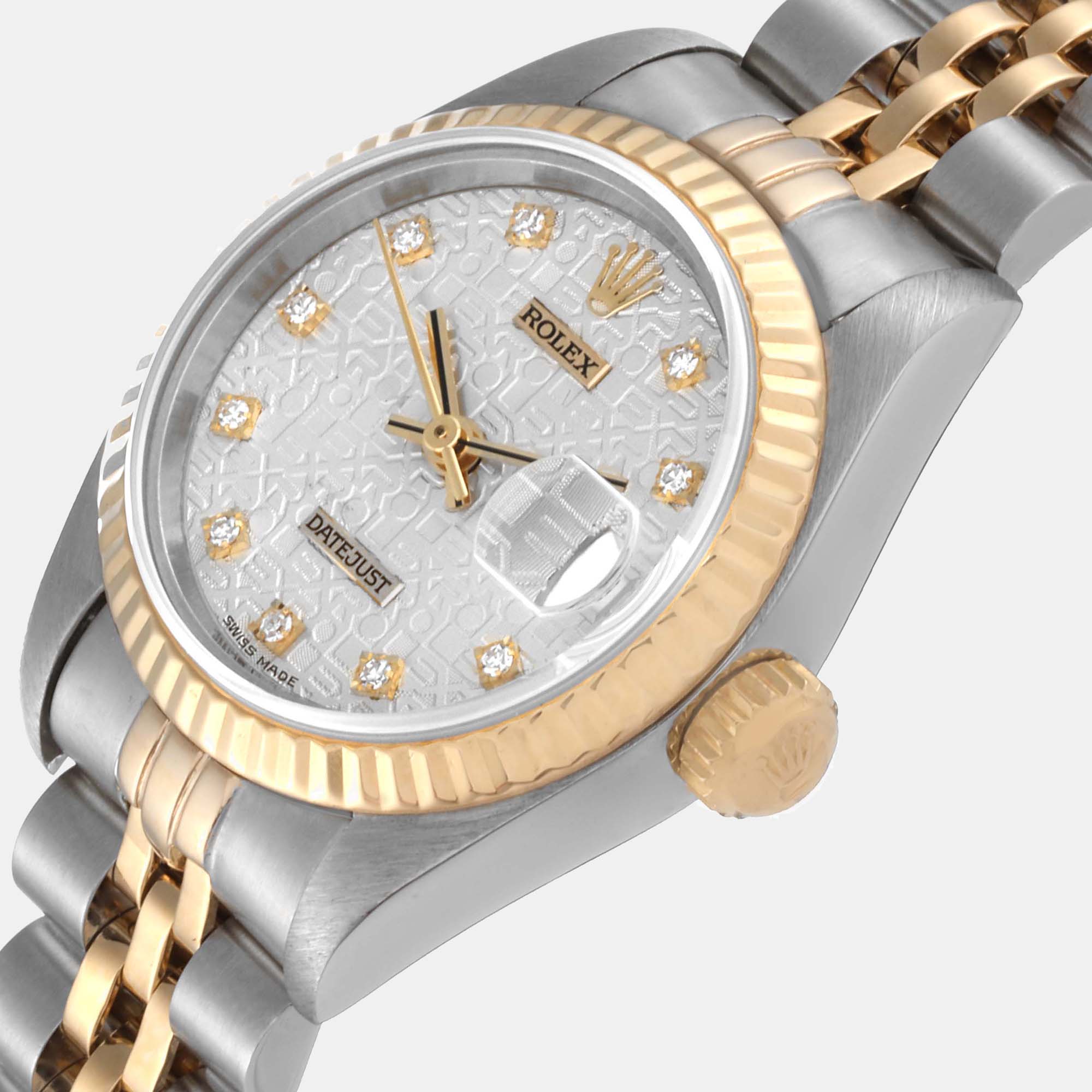 

Rolex Silver Diamonds 18K Yellow Gold And Stainless Steel Datejust 69173 Women's Wristwatch 26 mm