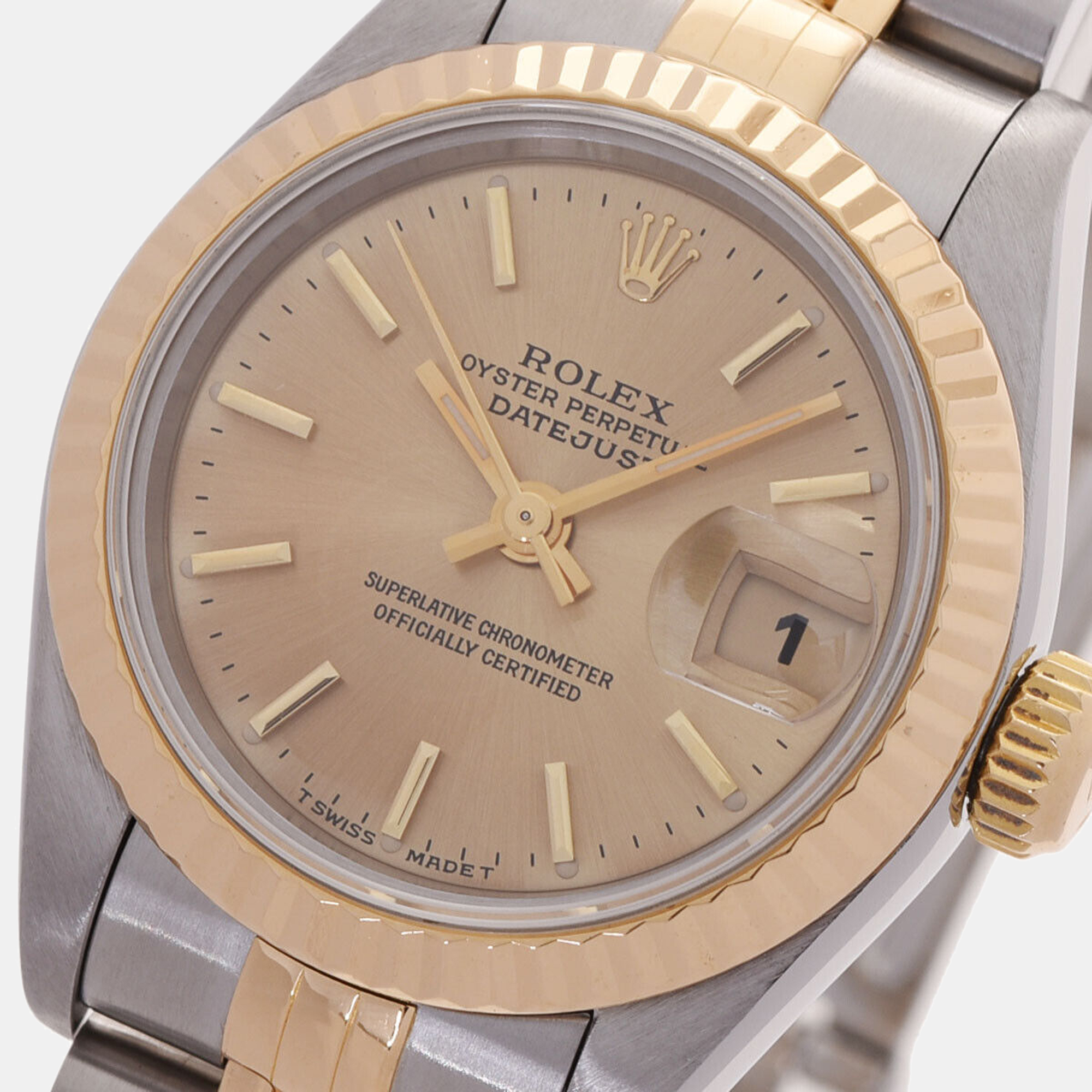 

Rolex Champagne 18K Yellow Gold And Stainless Steel Datejust 69173 Women's Wristwatch 26 mm