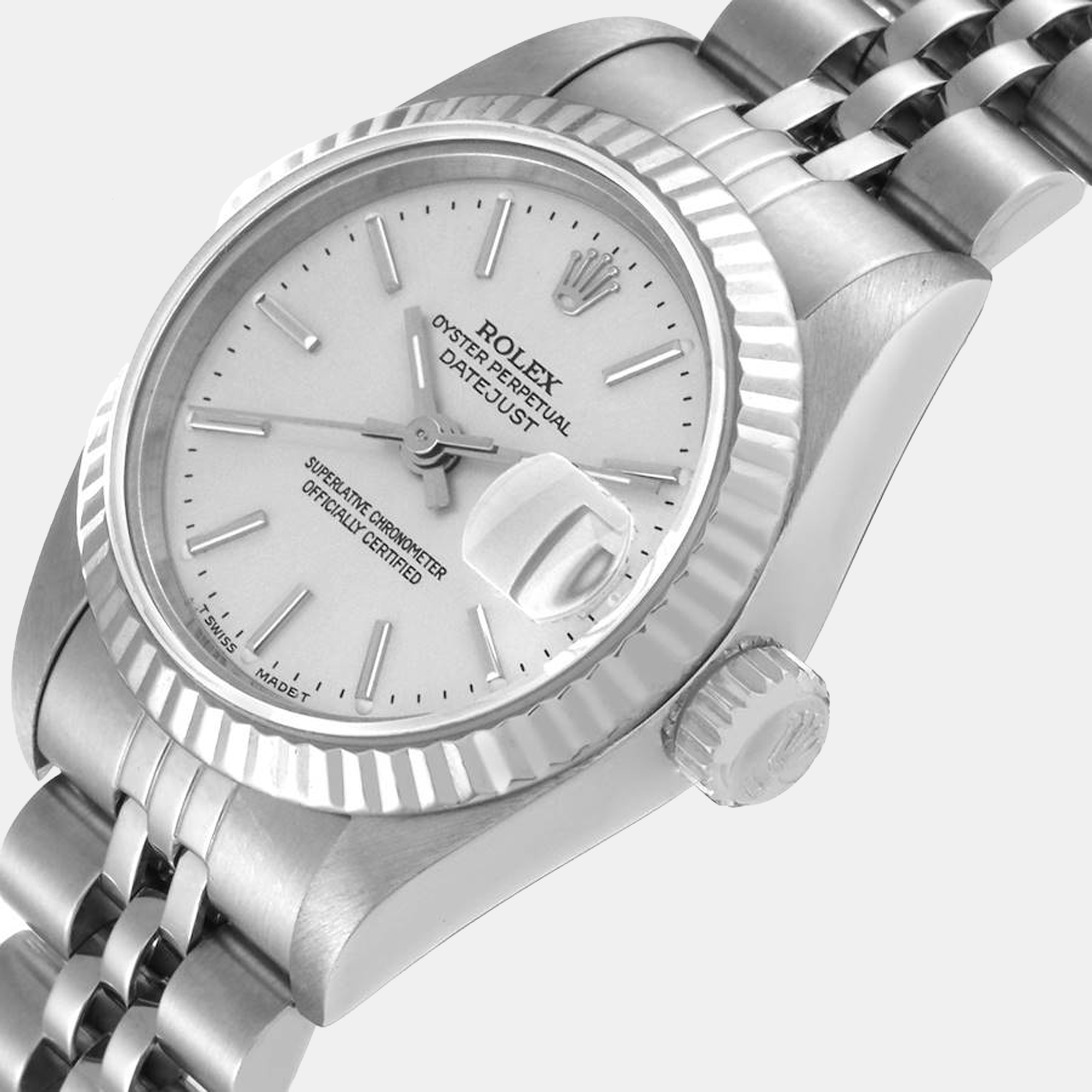 

Rolex Silver 18K White Gold And Stainless Steel Datejust 69174 Women's Wristwatch 26 mm