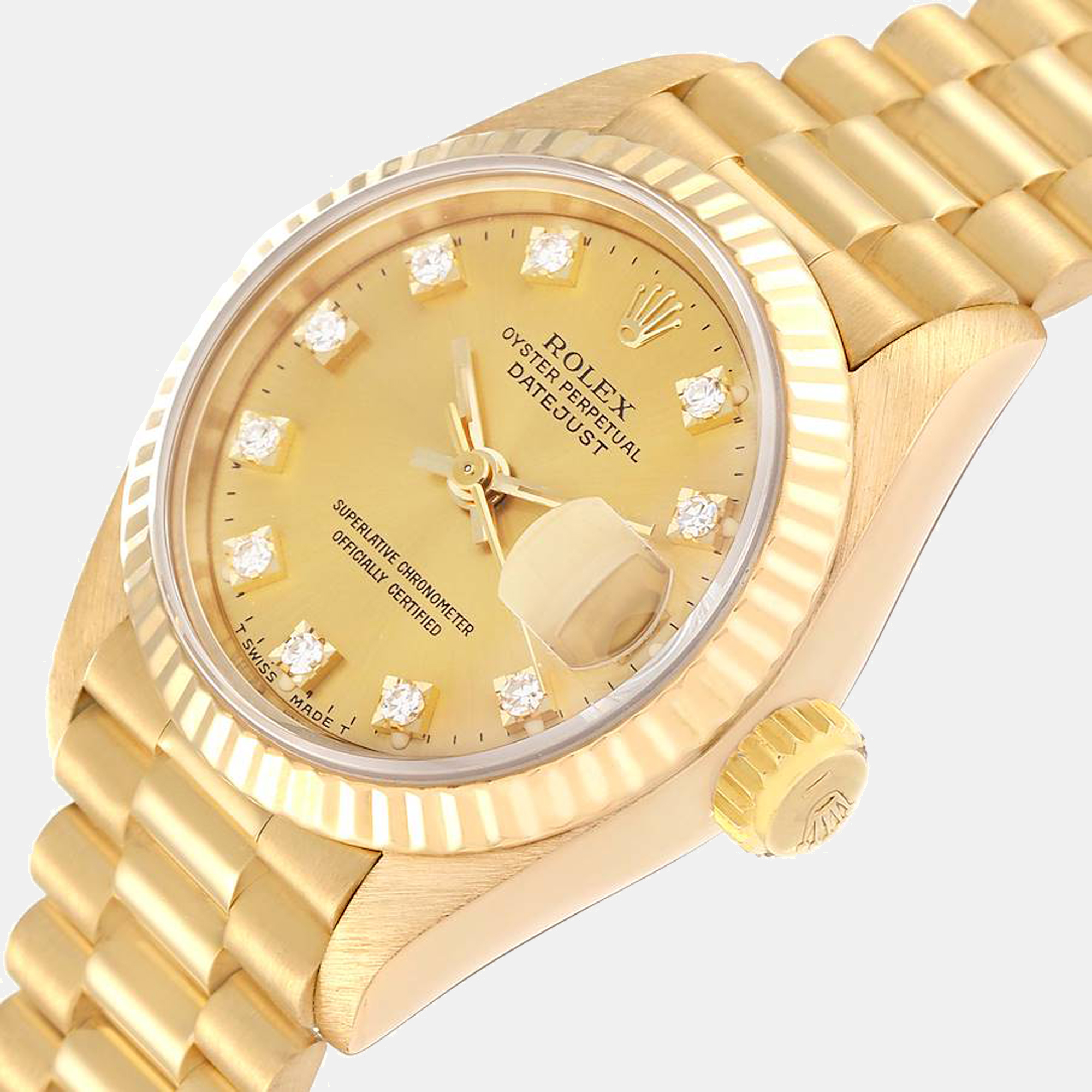 

Rolex Datejust President Yellow Gold Diamond Dial Ladies Watch 69178
