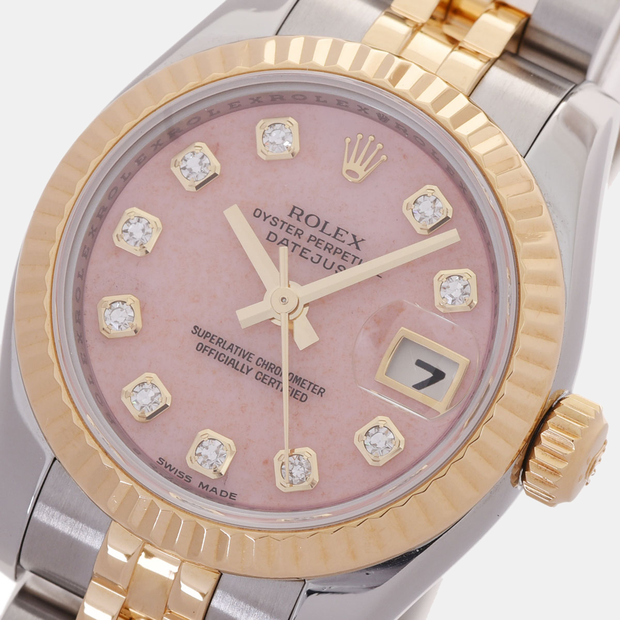 

Rolex Pink Diamonds 18K Yellow Gold And Stainless Steel Datejust 179173OPG Women's Wristwatch 26 mm