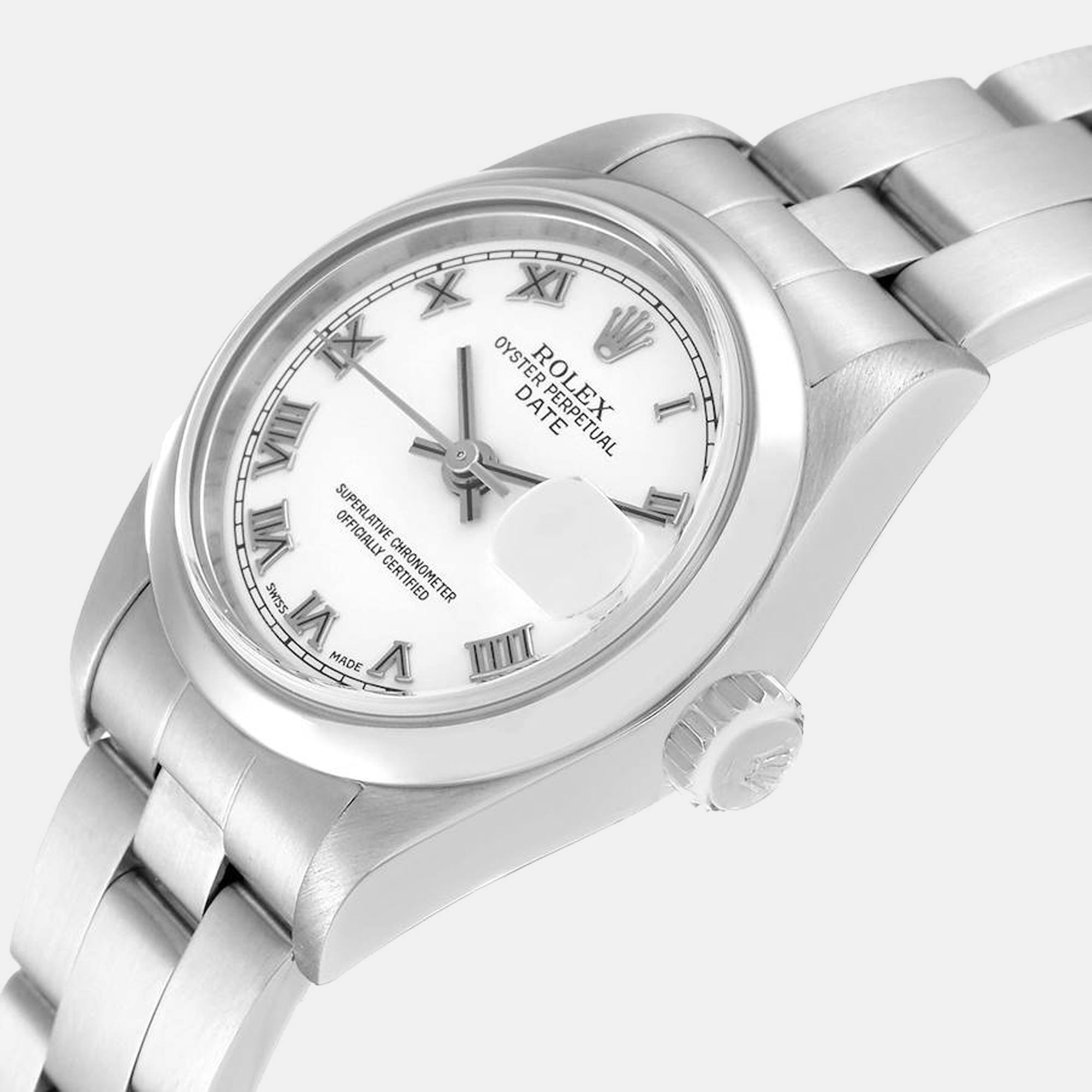 

Rolex Date White Roman Dial Domed Bezel Steel Ladies Watch 79160