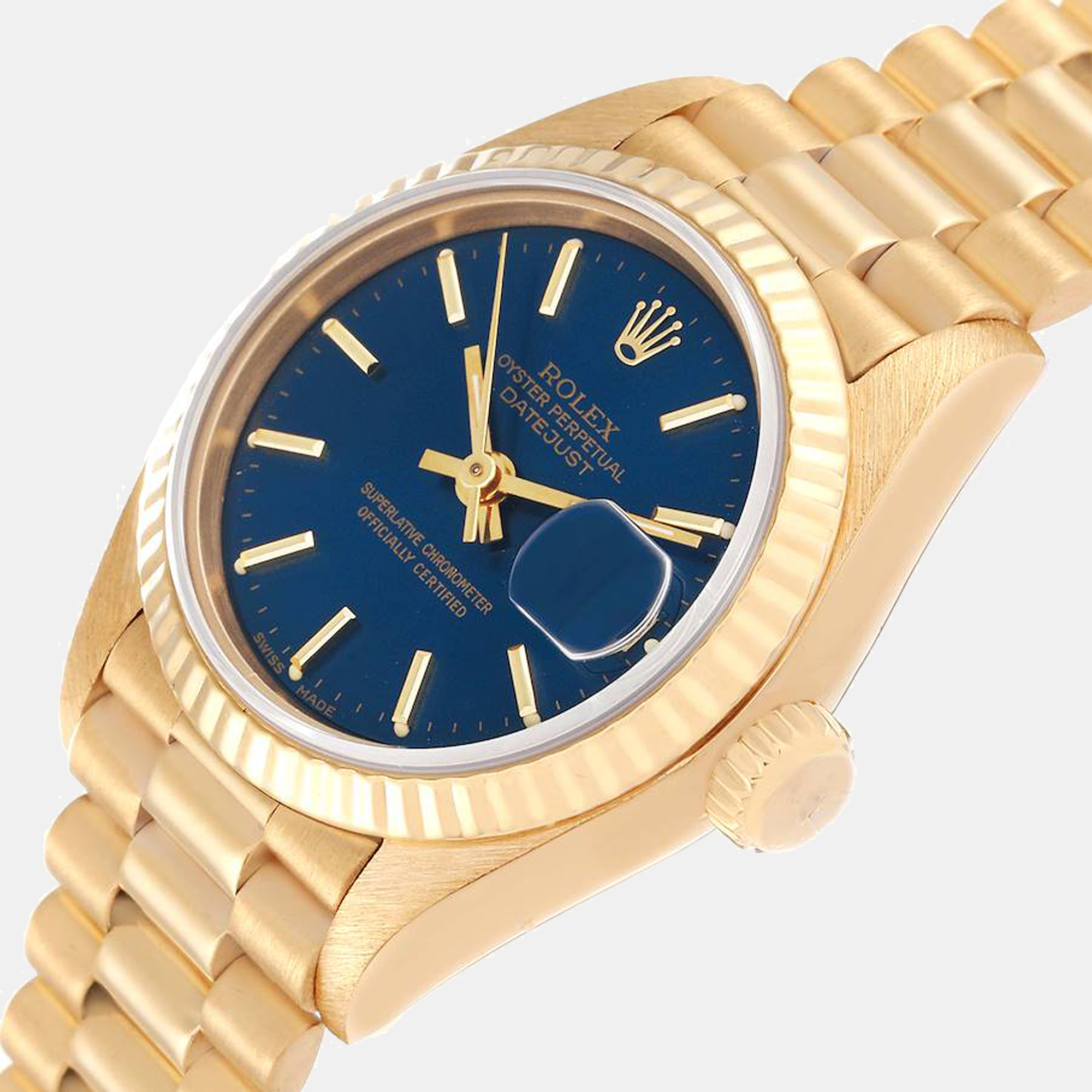 

Rolex President Datejust 26 Yellow Gold Blue Dial Ladies Watch 69178