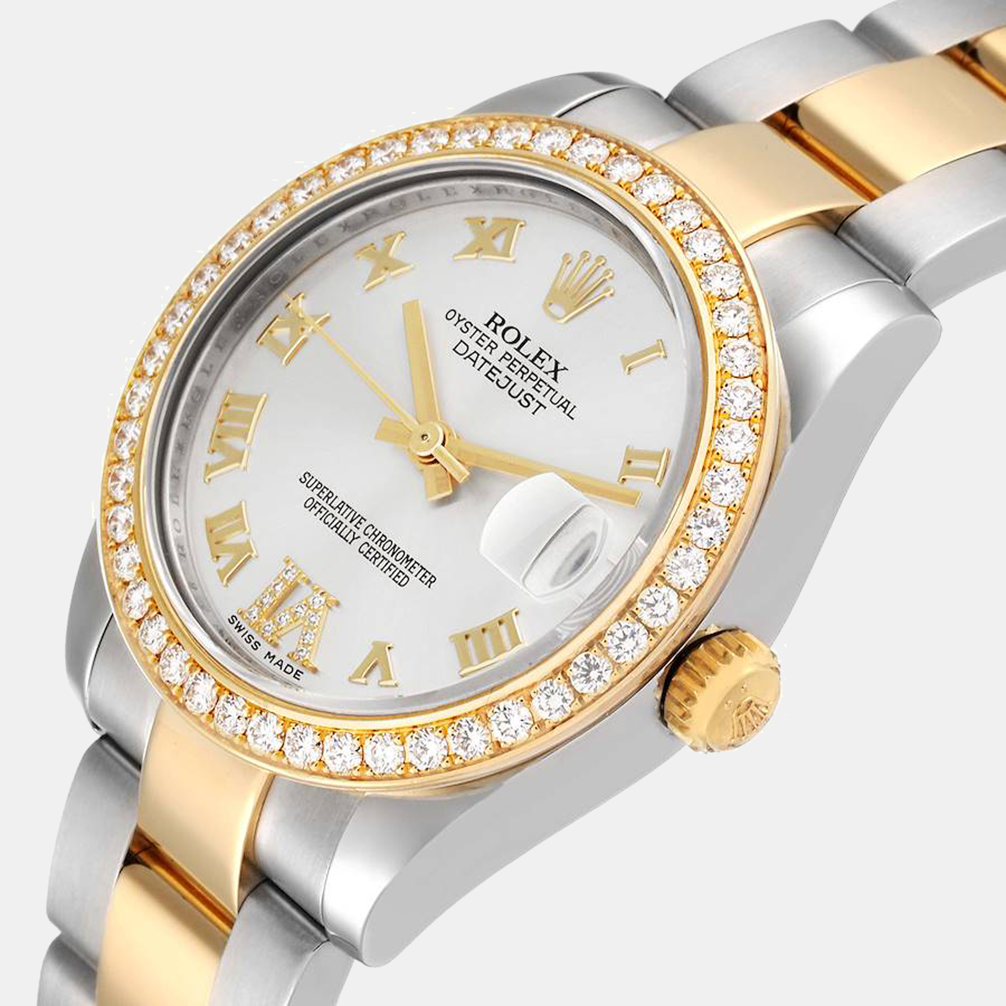 

Rolex Datejust 31 Midsize Steel Yellow Gold Diamond Ladies Watch 178383, Grey