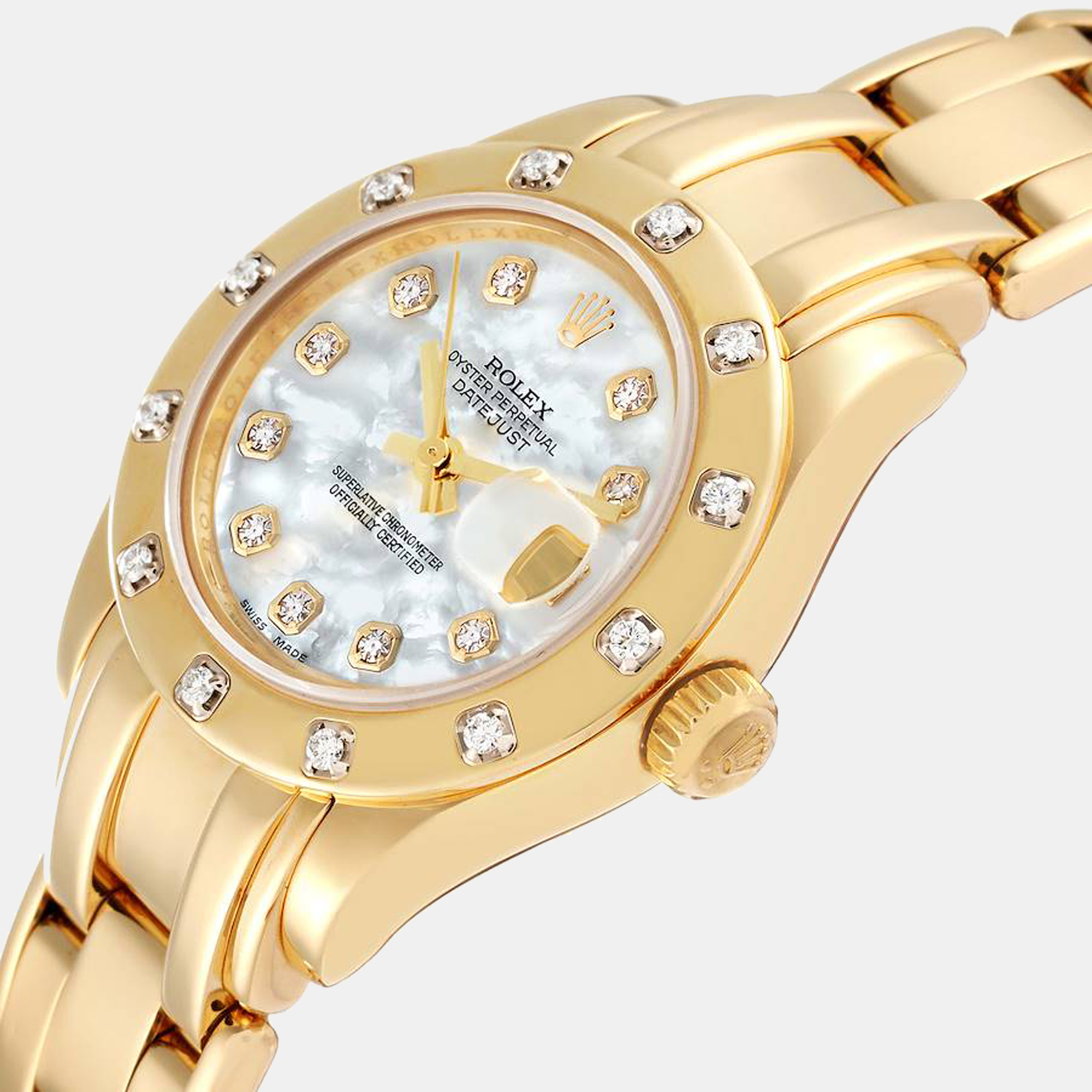 

Rolex Pearlmaster 18K Yellow Gold MOP Diamond Ladies Watch 80318, White