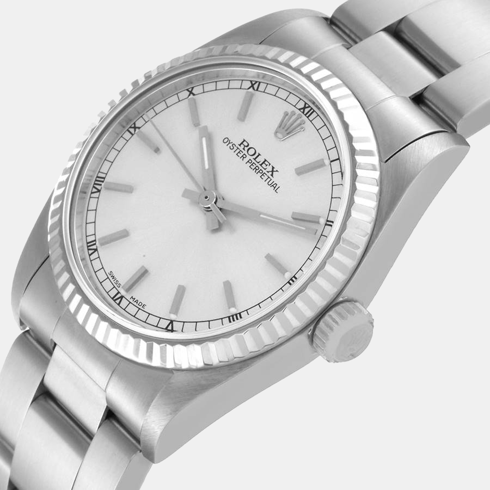 

Rolex Midsize Steel White Gold Silver Dial Ladies Watch 77014