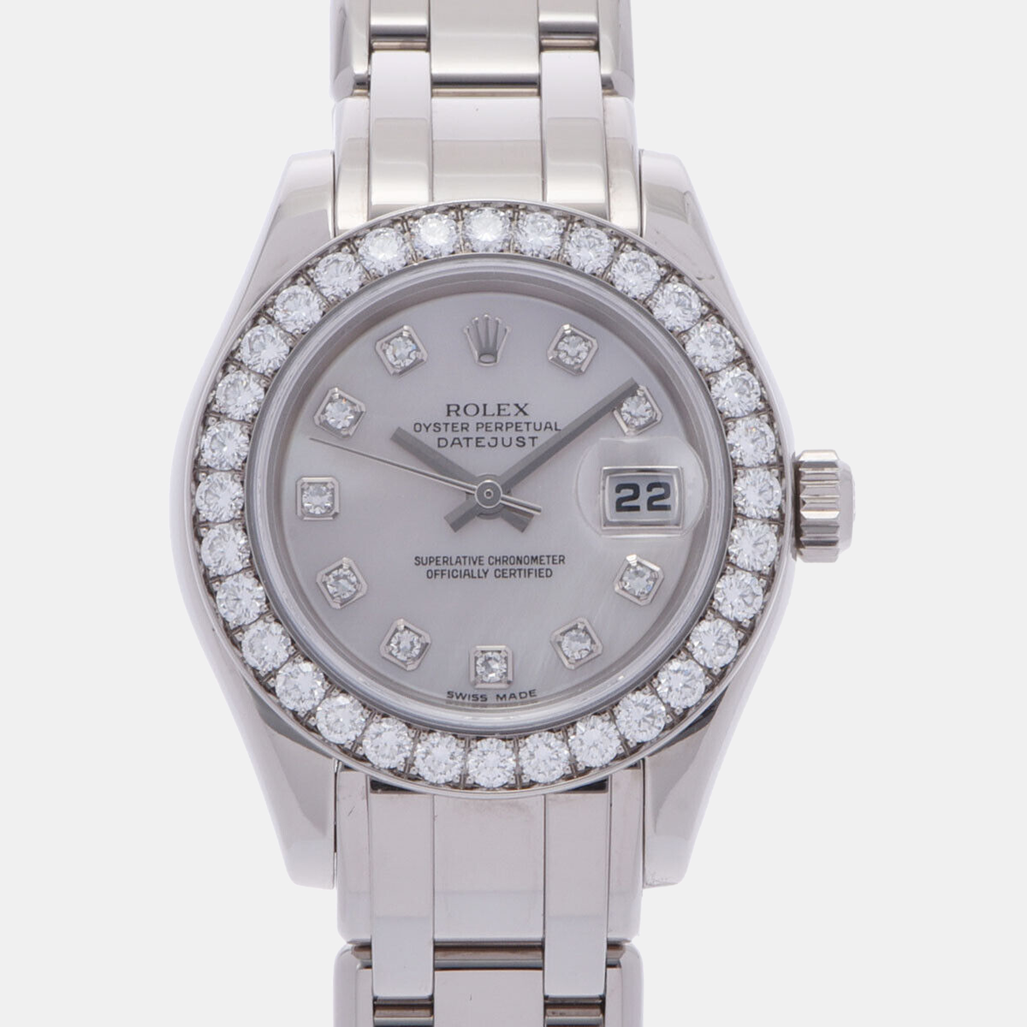 

Rolex MOP Diamonds 18k White Gold Pearlmaster 80299NG Women's Wristwatch 29 mm
