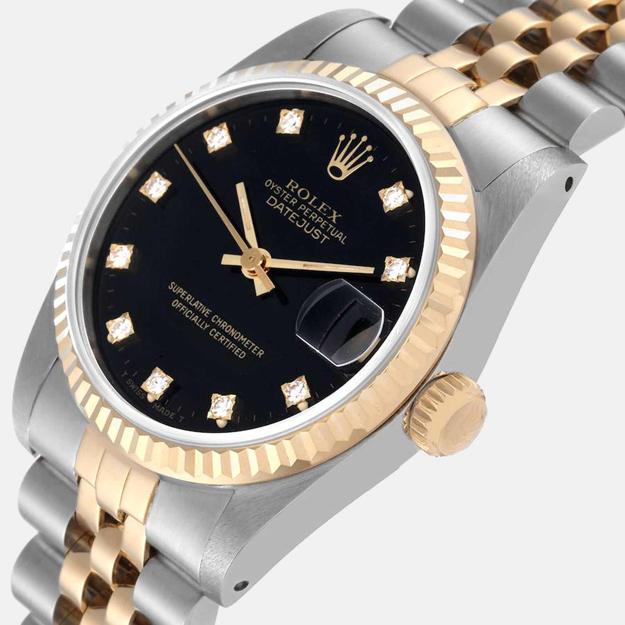 

Rolex Datejust Midsize Steel Yellow Gold Diamond Ladies Watch 68273, Black