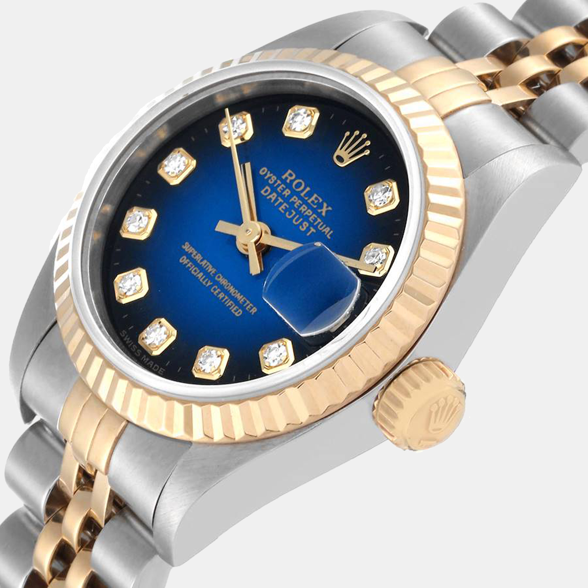 

Rolex Datejust Diamond Dial Steel Yellow Gold Ladies Watch 69173, Blue