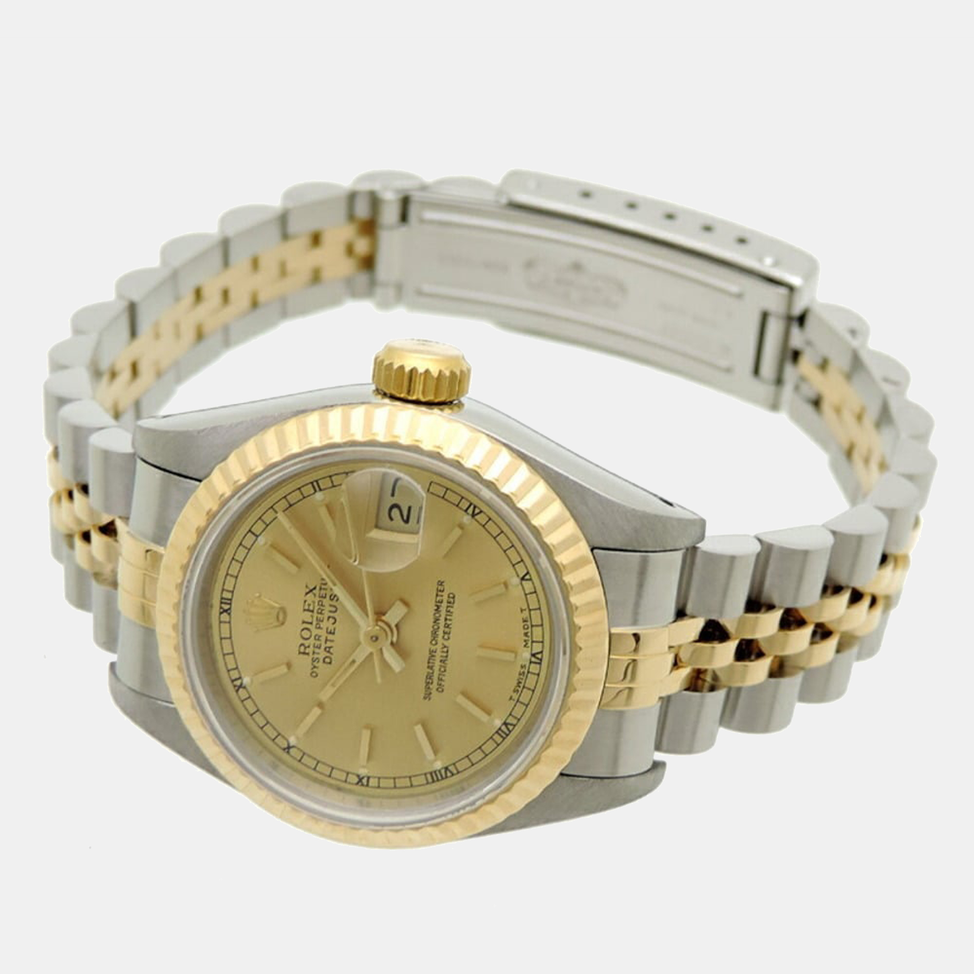 

Rolex Champagne 18K Yellow Gold And Stainless Steel Datejust 69173 Women's Wristwatch 26 mm