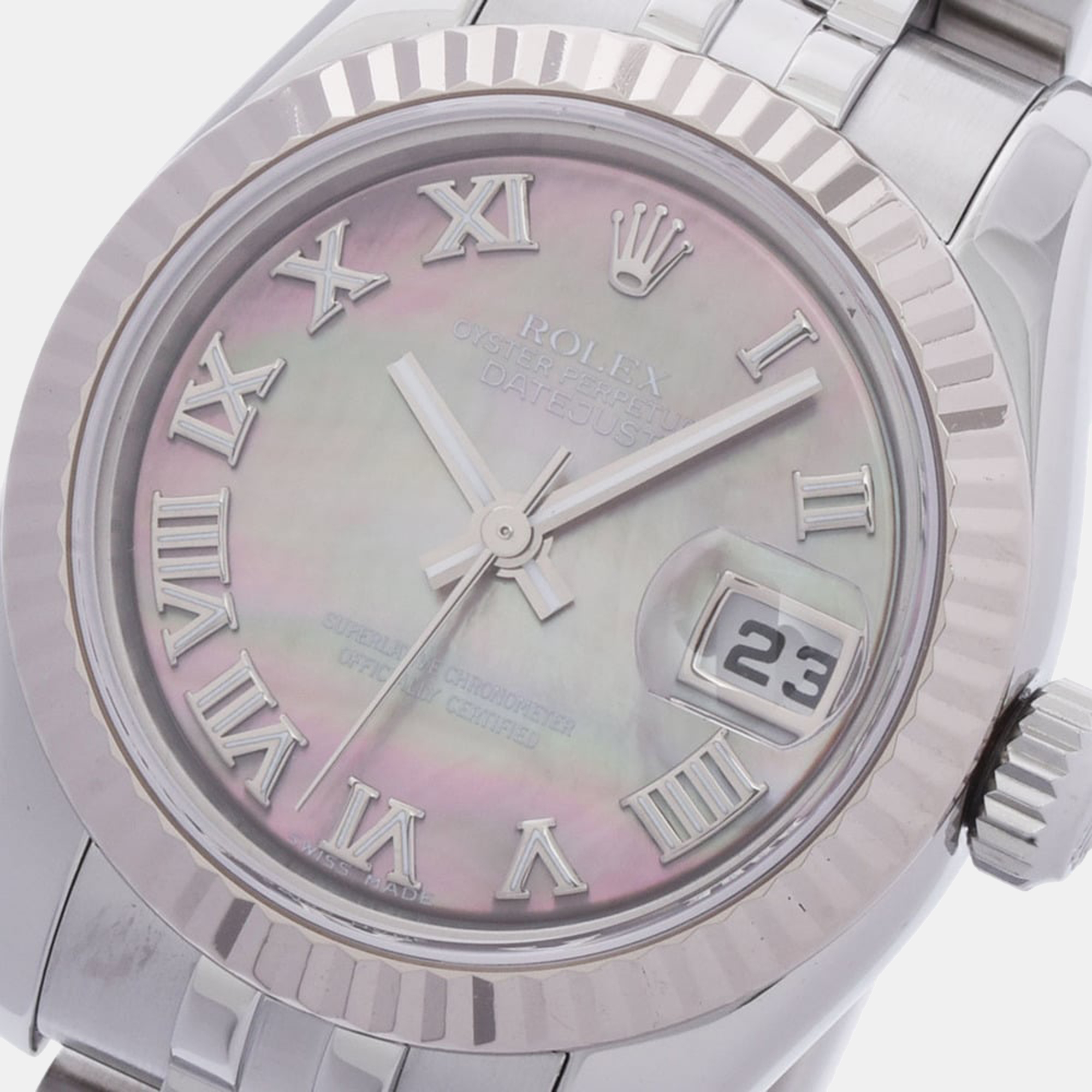 

Rolex MOP 18k White Gold And Stainless Steel Datejust 179174NR Women's Wristwatch 26 mm, Multicolor