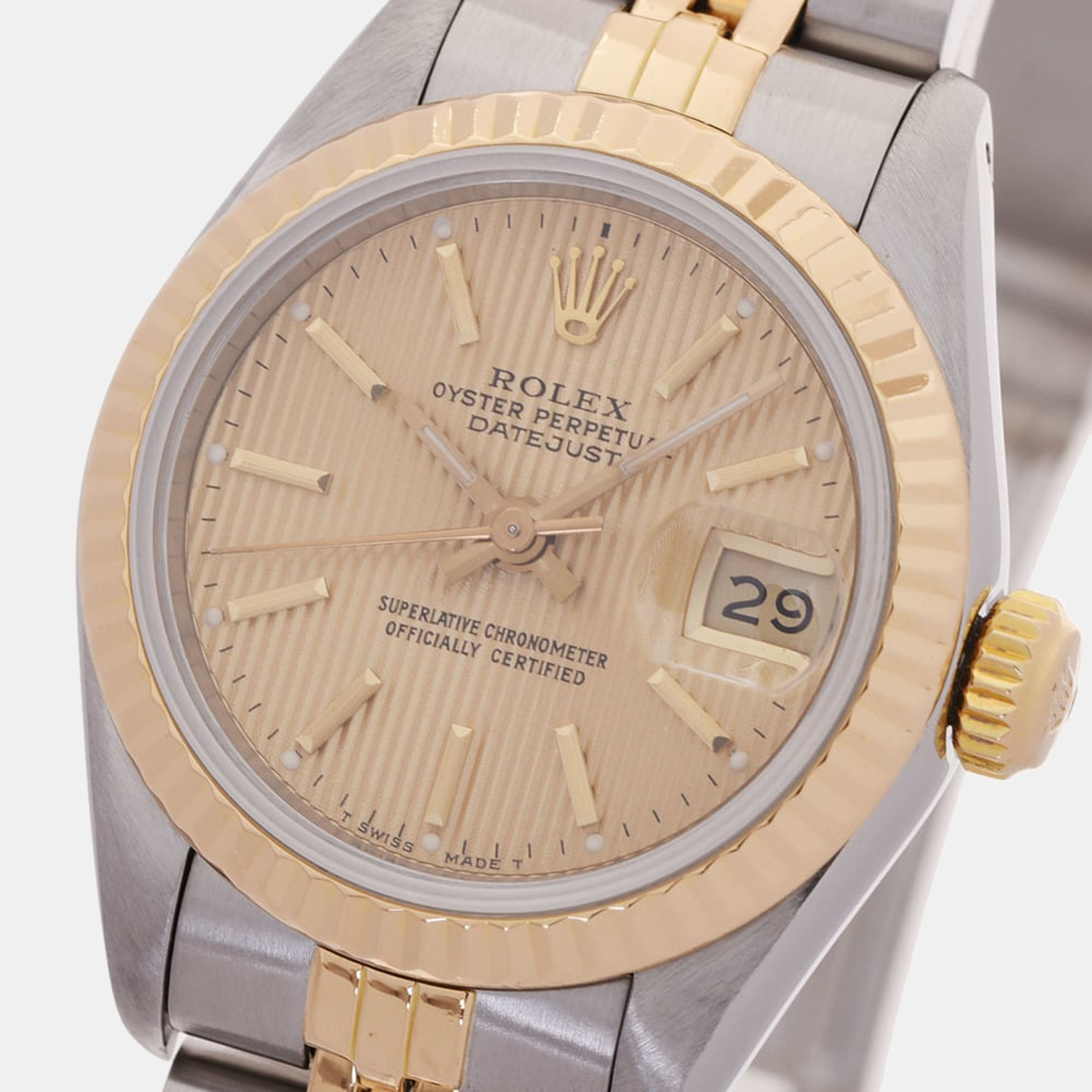 

Rolex Champagne 18K Yellow Gold And Stainless Steel Datejust 69173 Women's Wristwatch 26 mm