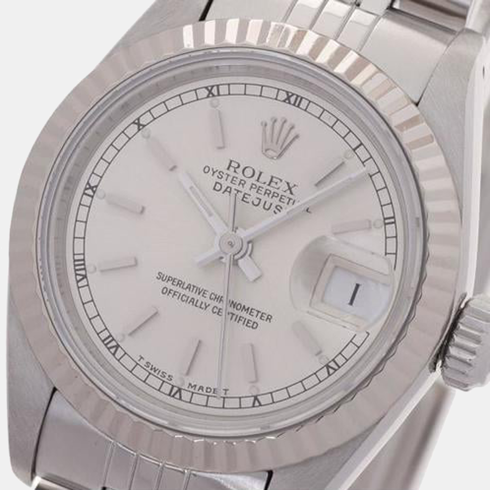 

Rolex Silver 18K White Gold And Stainless Steel Datejust 69174 Women's Wristwatch 26 mm