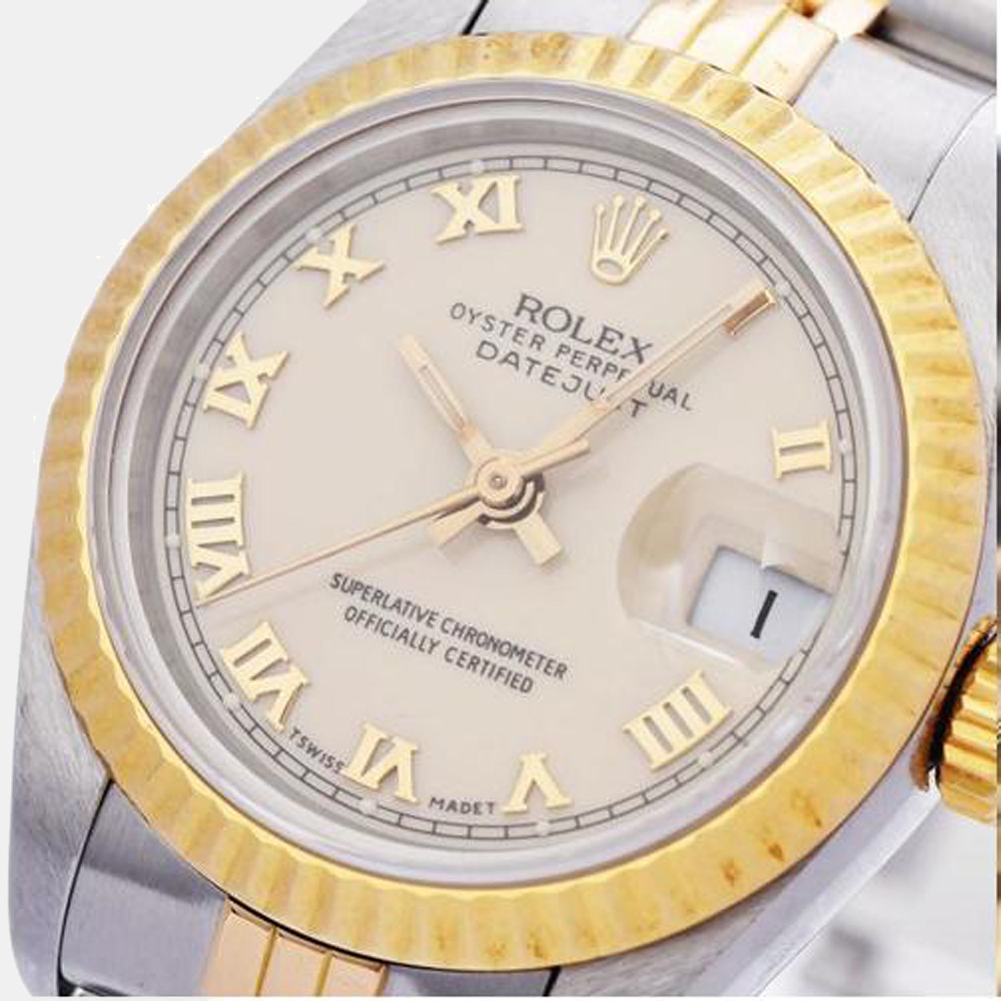 

Rolex Ivory 18K Yellow Gold and Stainless Steel Datejust 69173 Automatic Women's Wristwatch, Cream