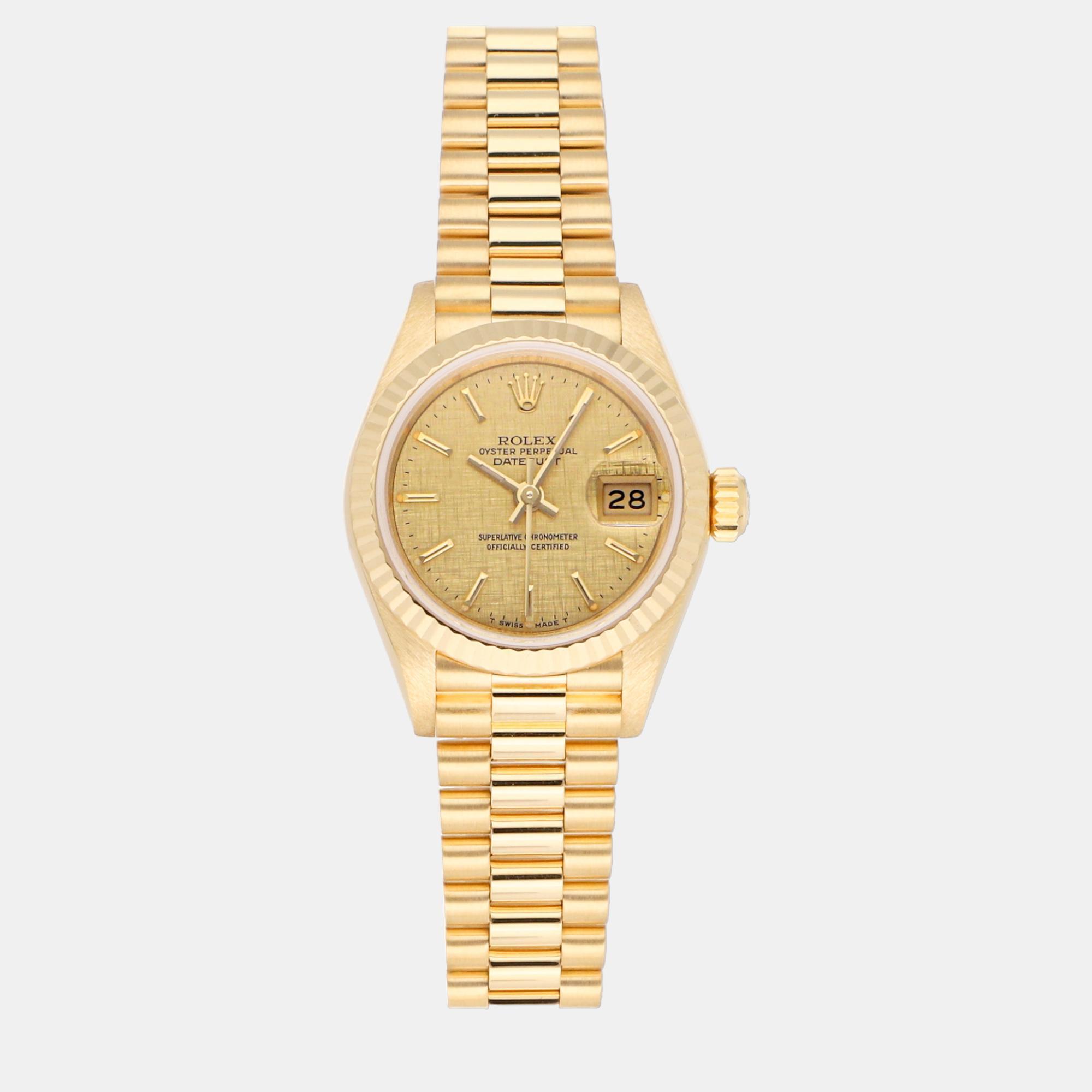 

Rolex Champagne 18k Yellow Gold Datejust 69178 Automatic Women's Wristwatch 26 mm