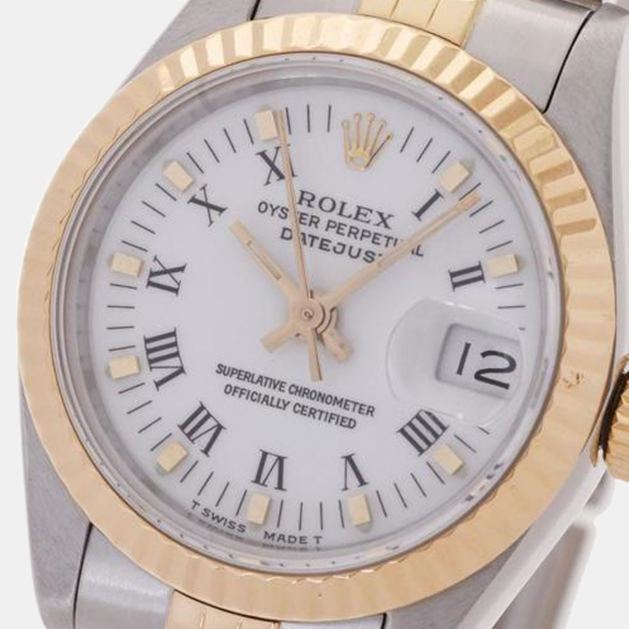 

Rolex White 18K Yellow Gold And Stainless Steel Datejust 69173 Women's Wristwatch 26 mm