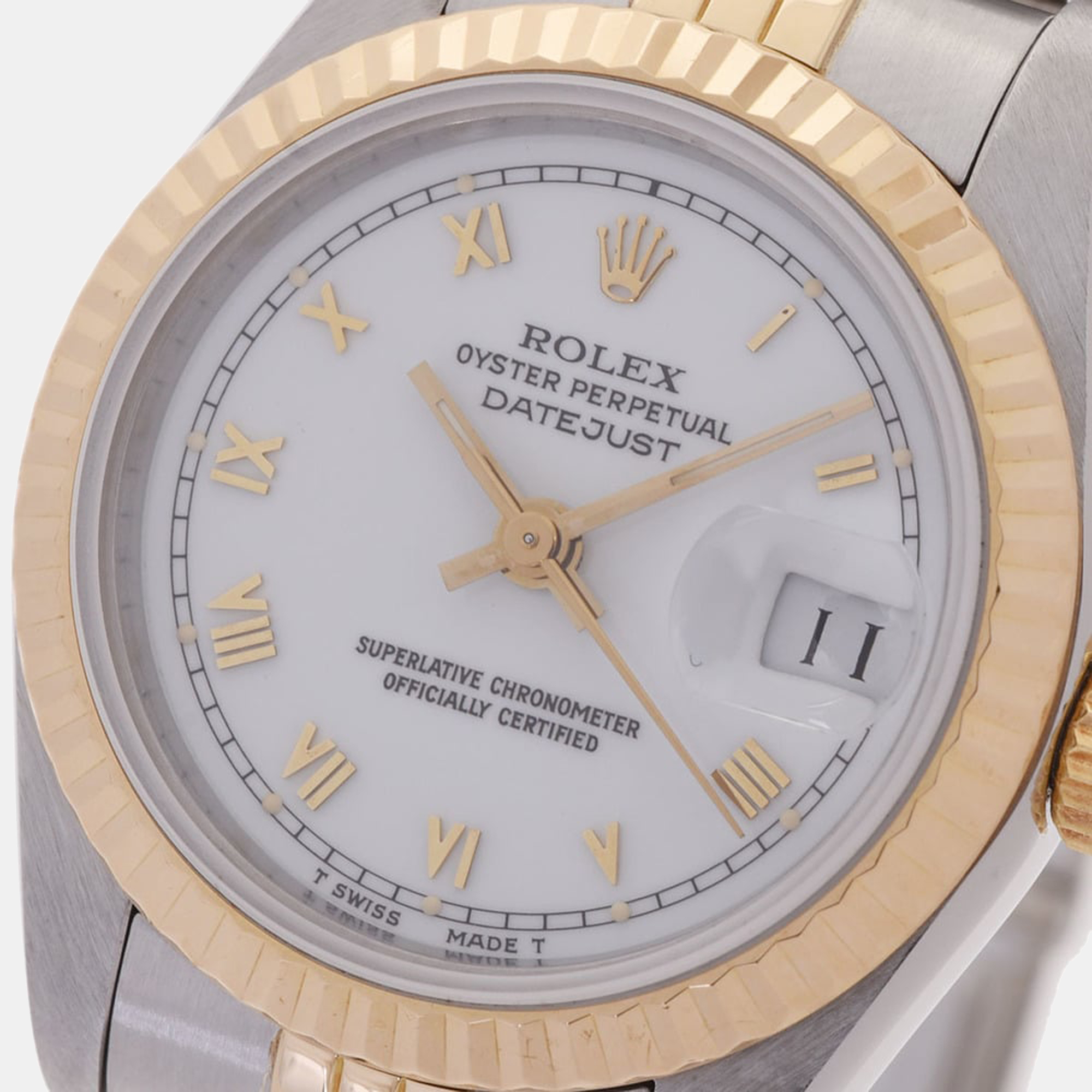 

Rolex White 18K Yellow Gold And Stainless Steel Datejust 69173 Women's Wristwatch 26 mm