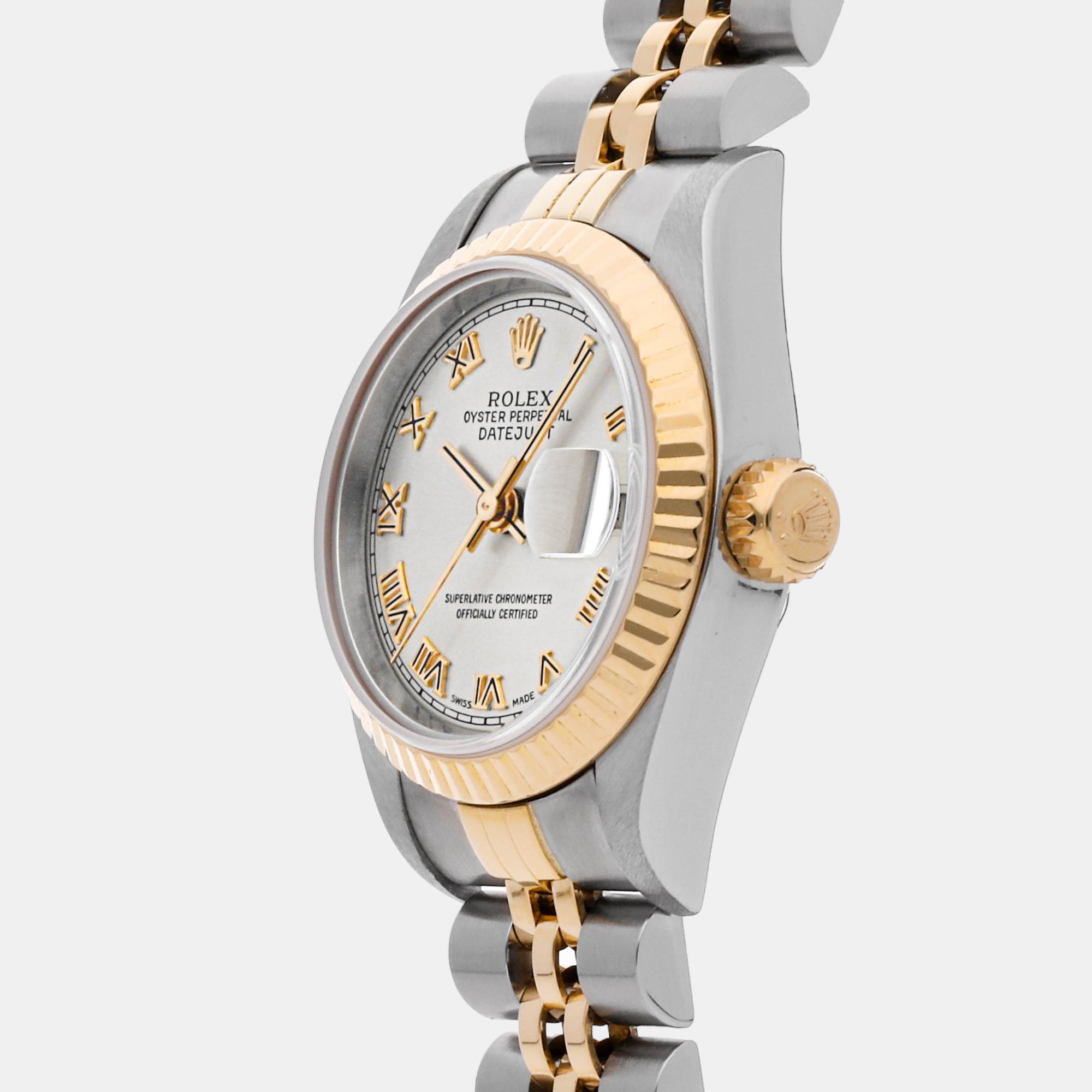 

Rolex Silver 18k Yellow Gold And Stainless Steel Datejust 69173 Automatic Women's Wristwatch 26 mm