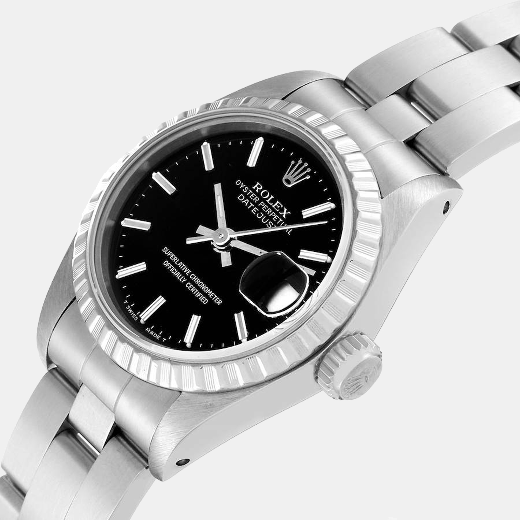 

Rolex Datejust Engine Turned Bezel Steel Ladies Watch 69240, Black