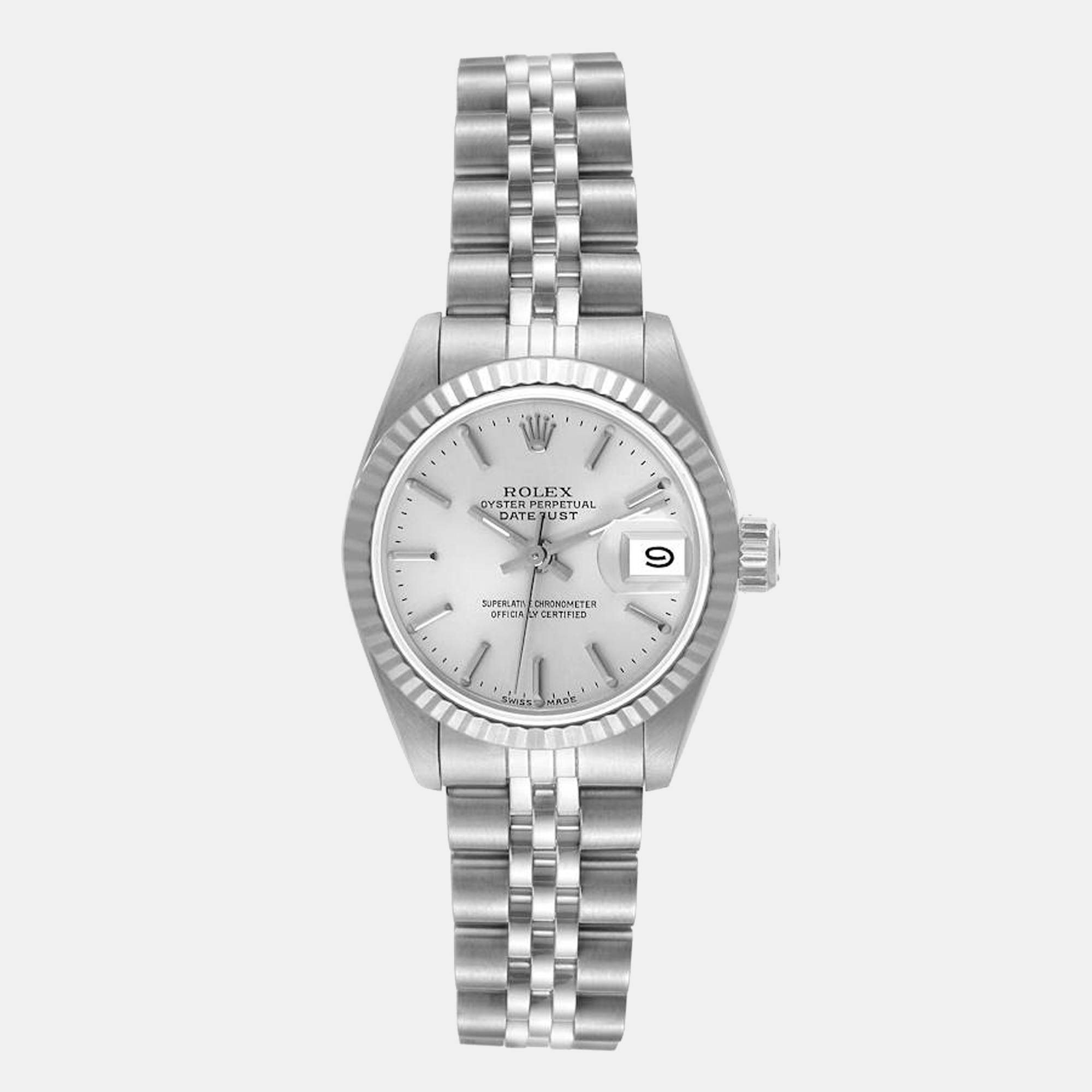 Pre-owned Rolex Datejust Steel White Gold Silver Dial Ladies Watch 69174
