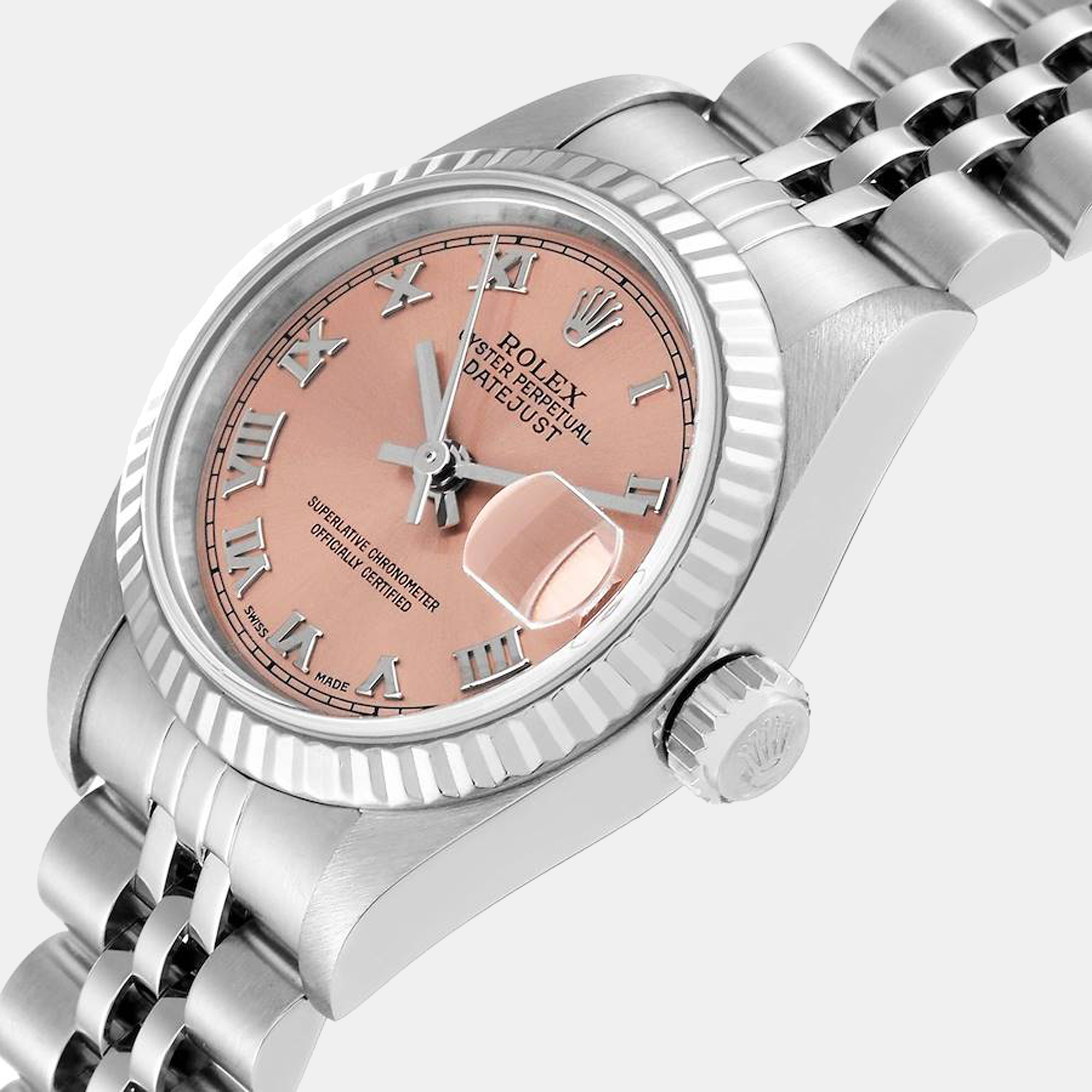 

Rolex Datejust White Gold Salmon Dial Steel Ladies Watch 79174, Pink