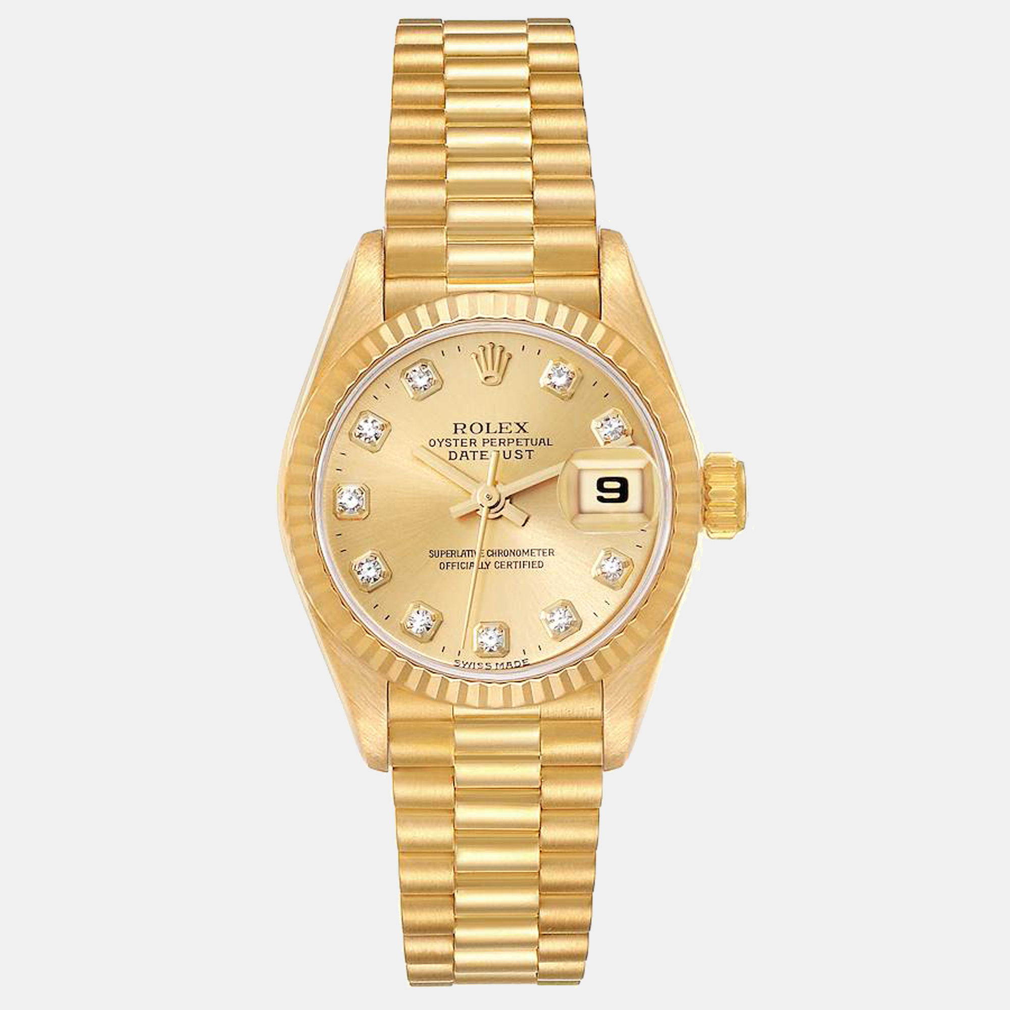 Click to view more detailed imagery on our partner's website Pre-owned Rolex President Yellow Gold Diamond Dial Ladies Watch 69178