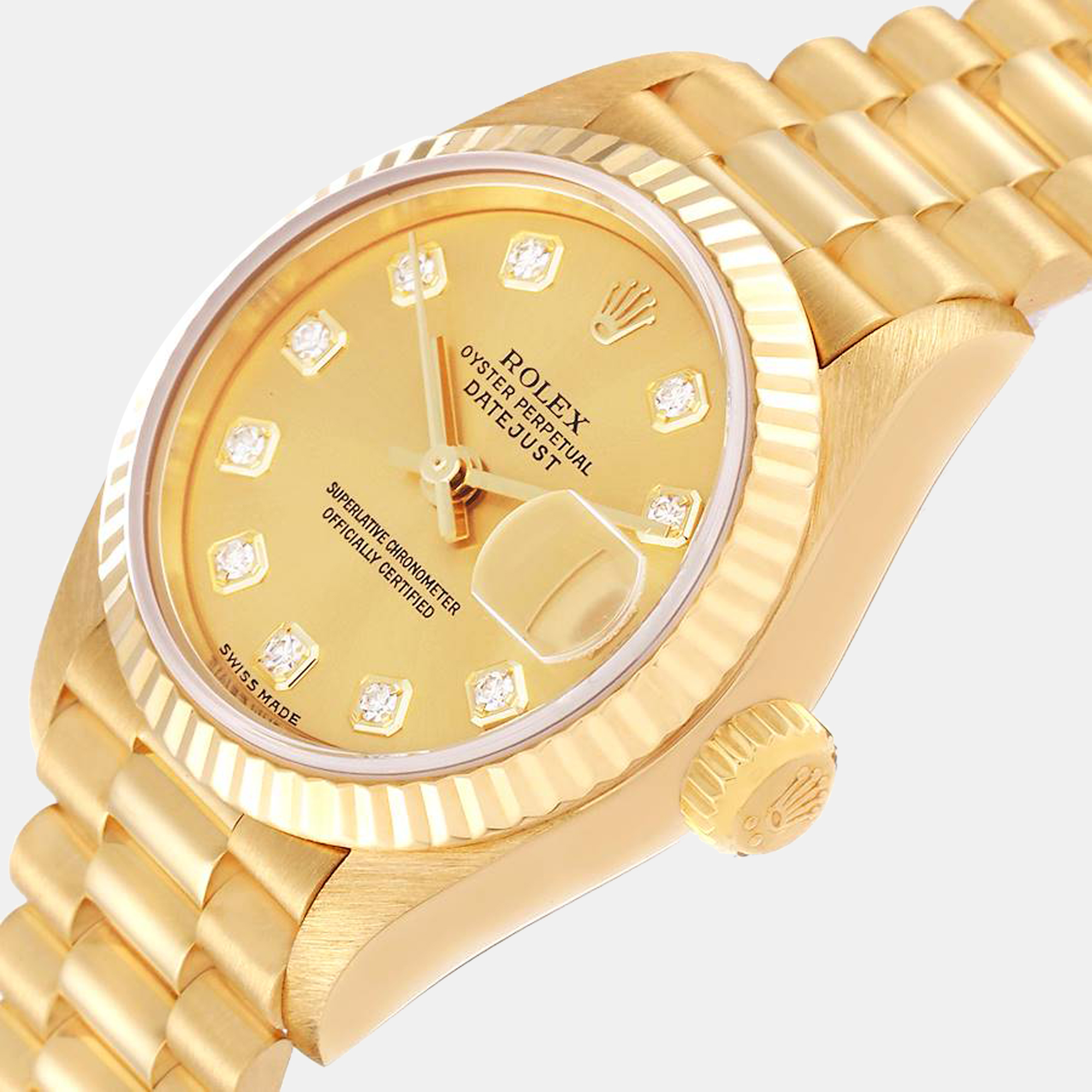 

Rolex President Datejust Yellow Gold Diamond Dial Ladies Watch 79178