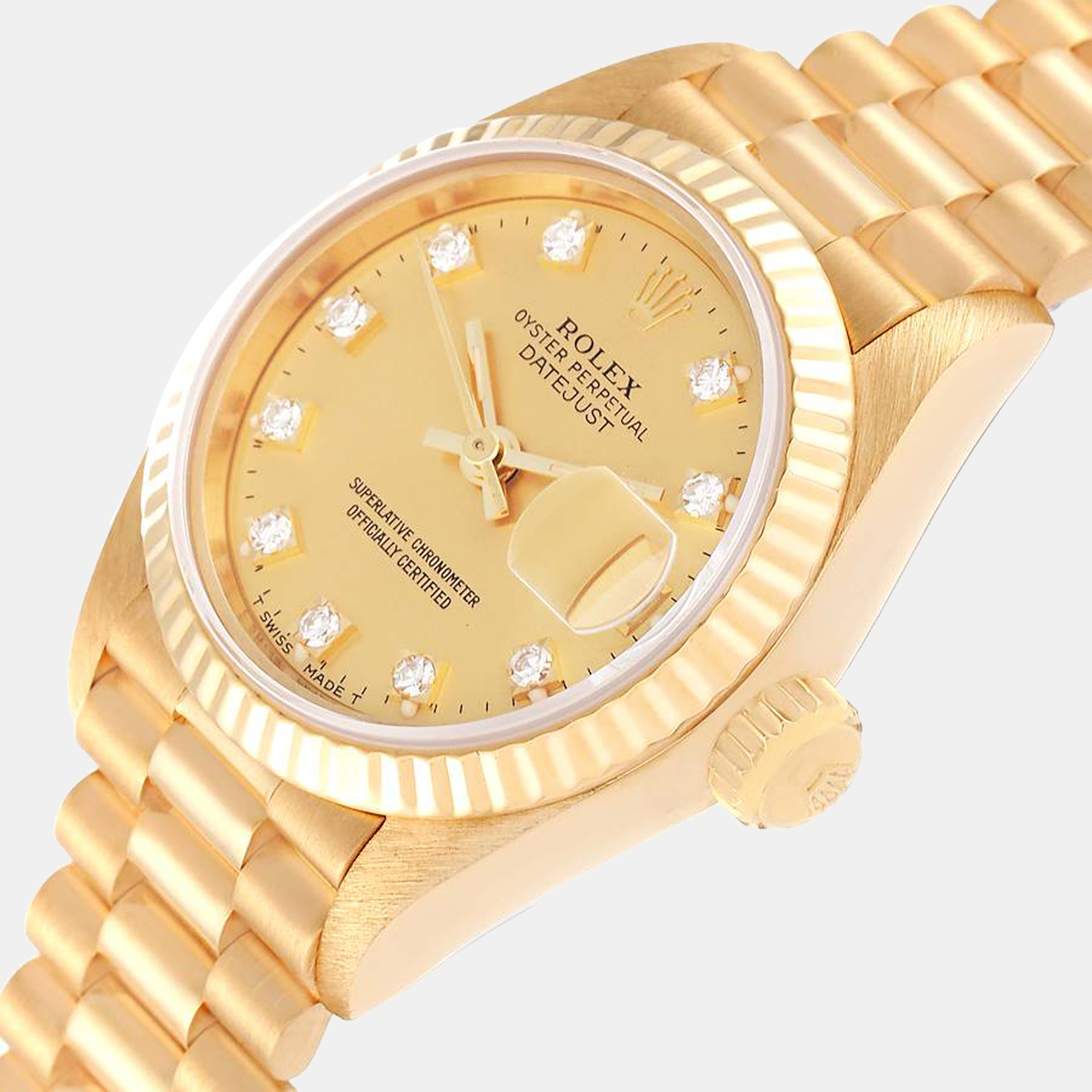 

Rolex Datejust President Yellow Gold Diamond Dial Ladies Watch 69178