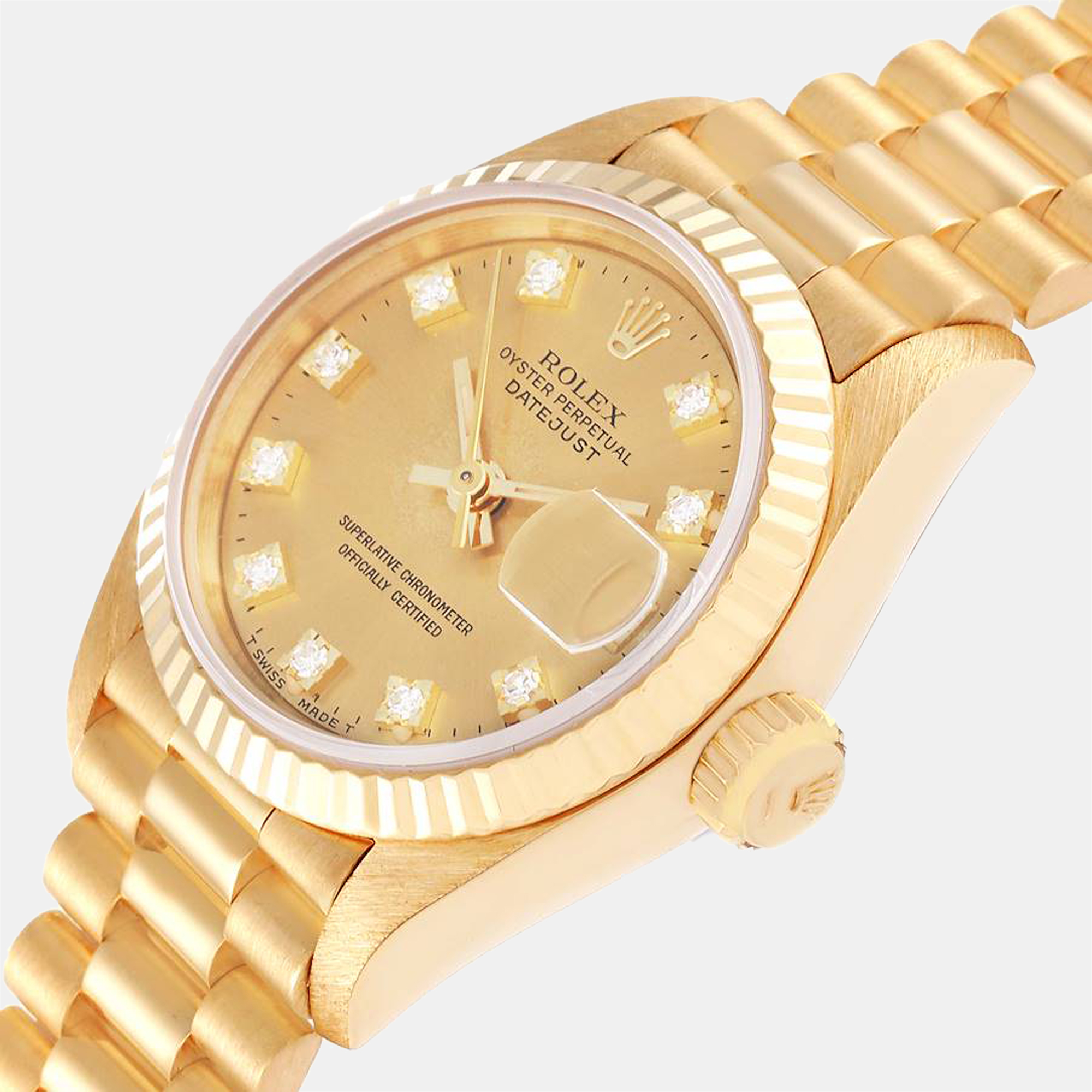 

Rolex Datejust President Yellow Gold Diamond Dial Ladies Watch 69178
