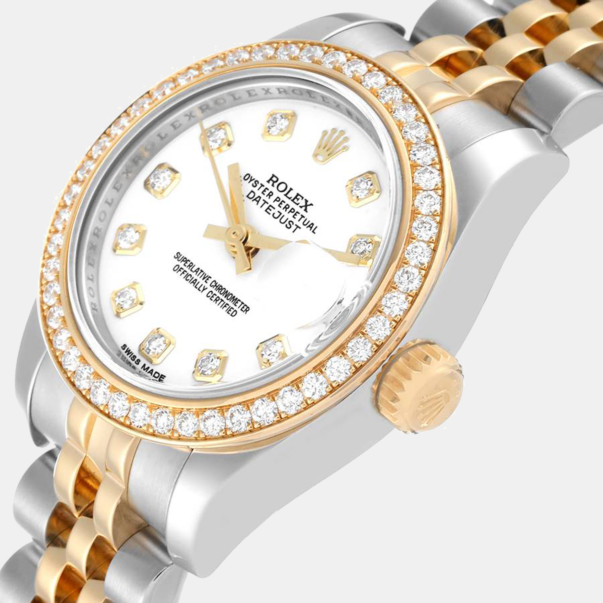 

Rolex Datejust Steel Yellow Gold Diamond Ladies Watch 179383, White